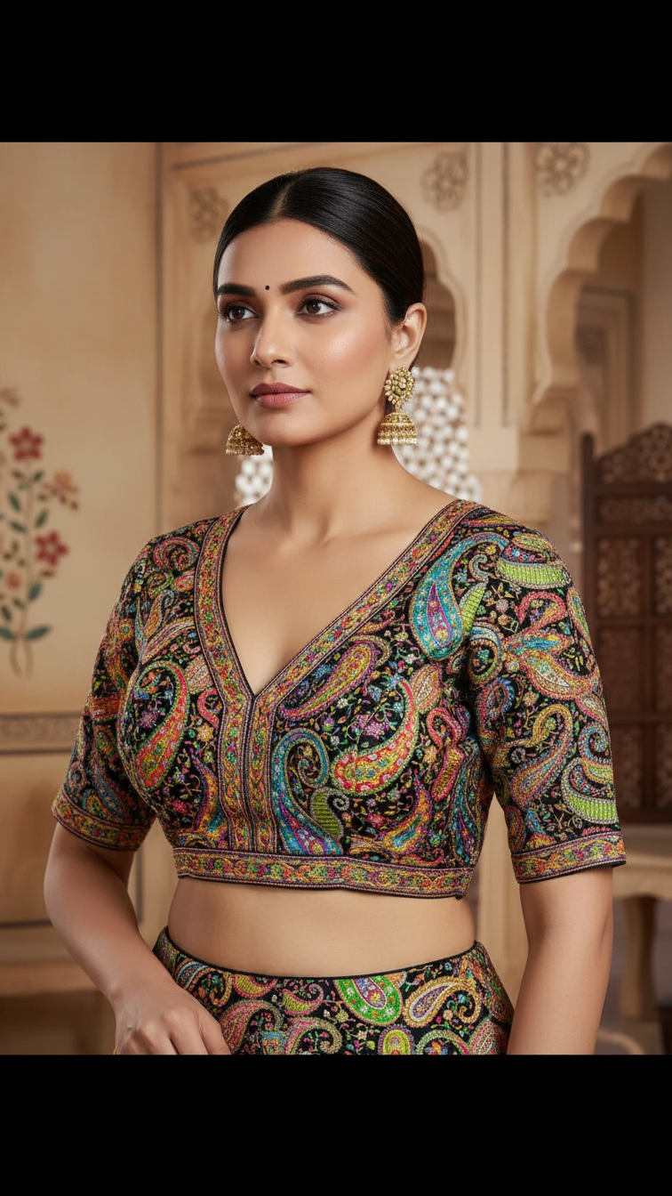 Royal Multicolour Position Print Blouse Only Fabric