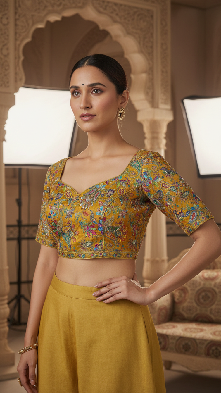 Women’s Multicolor Position Print Crepe Blouse Only Fabric (MultiColour)