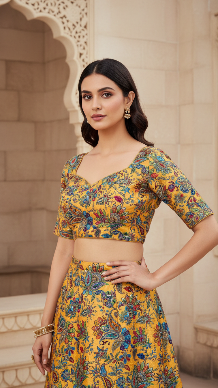 Women’s Multicolor Position Print Crepe Blouse Only Fabric