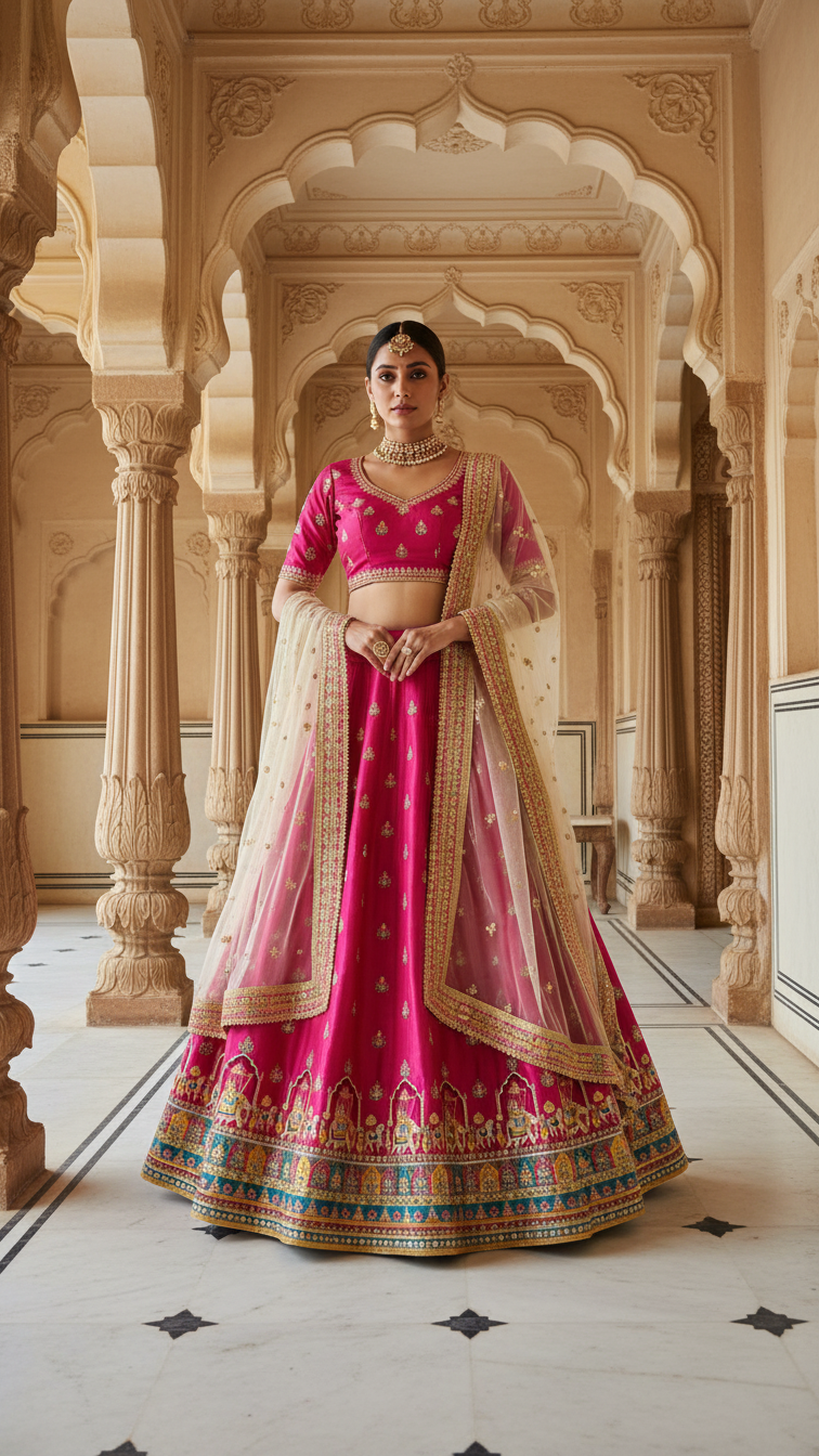 Crepe Beautiful Embroidery Lehenga Only Fabric (Multicolour)