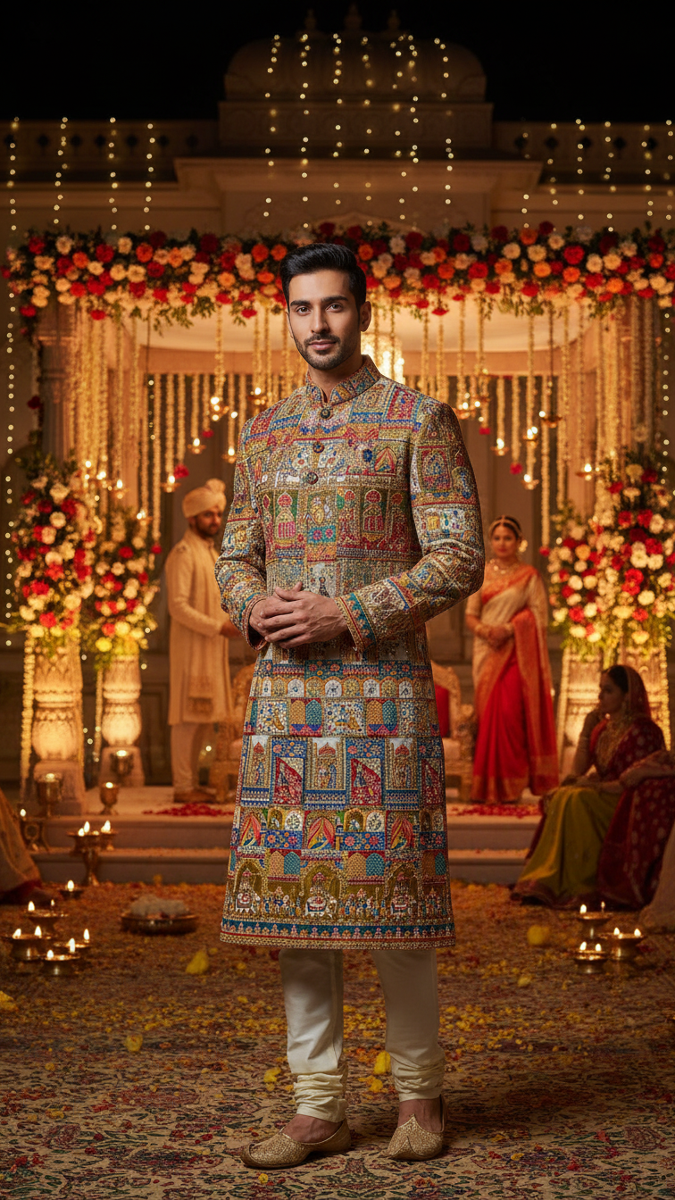 Men's Ethnic Embroidery Kurta Only Fabric (Multicolour)