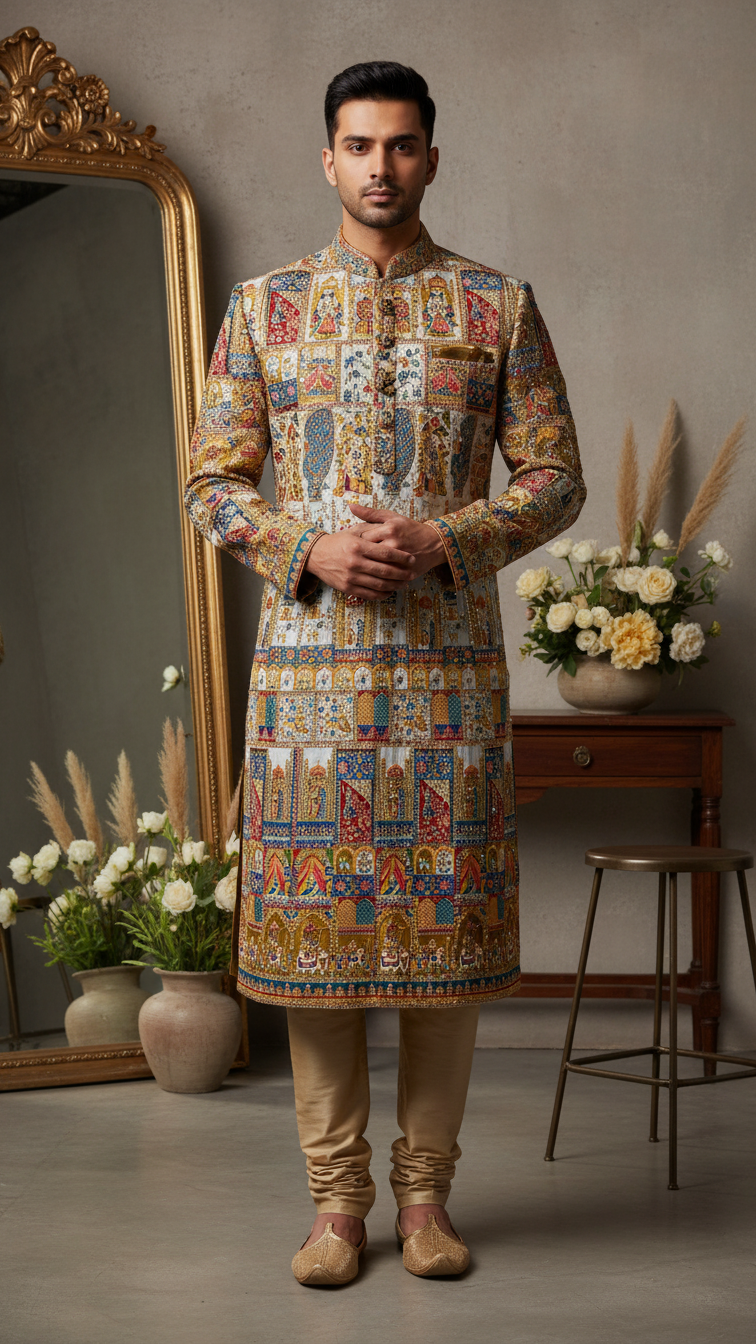 Men's Ethnic Embroidery Kurta Only Fabric
