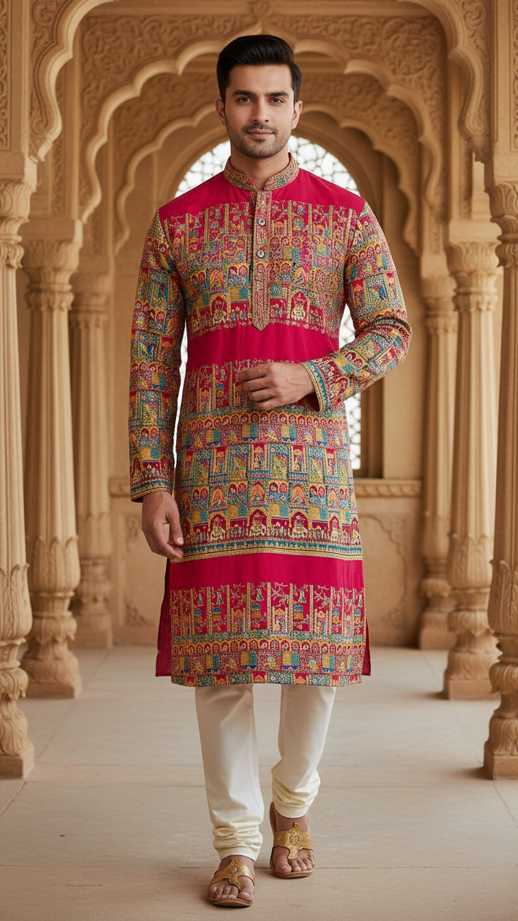 Men's Ethnic Embroidery Kurta Only Fabric