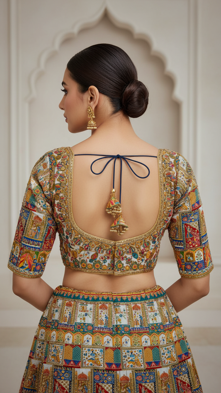 Off-white Teal Gold Colour Position Print Blouse Only Fabric