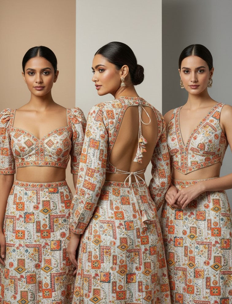 Designer Position Print Blouse Only Fabric