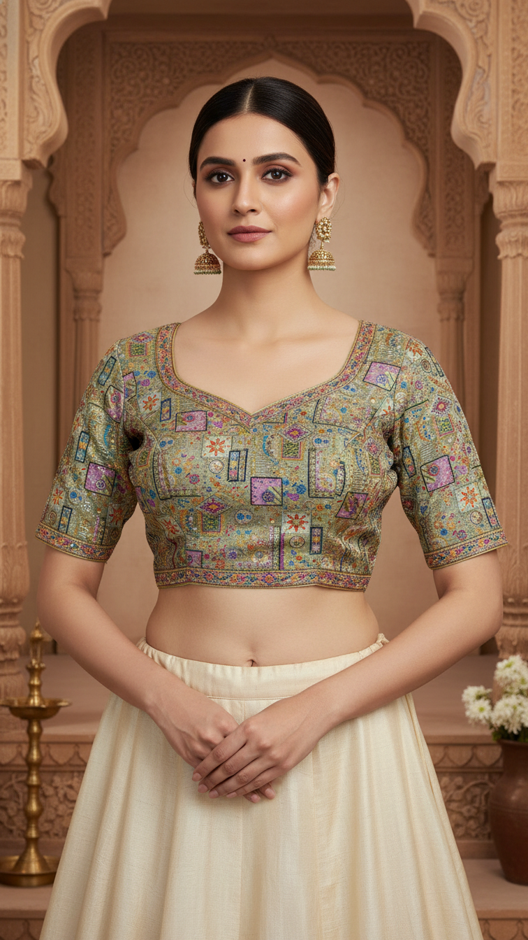 Designer Position Print Blouse Only Fabric