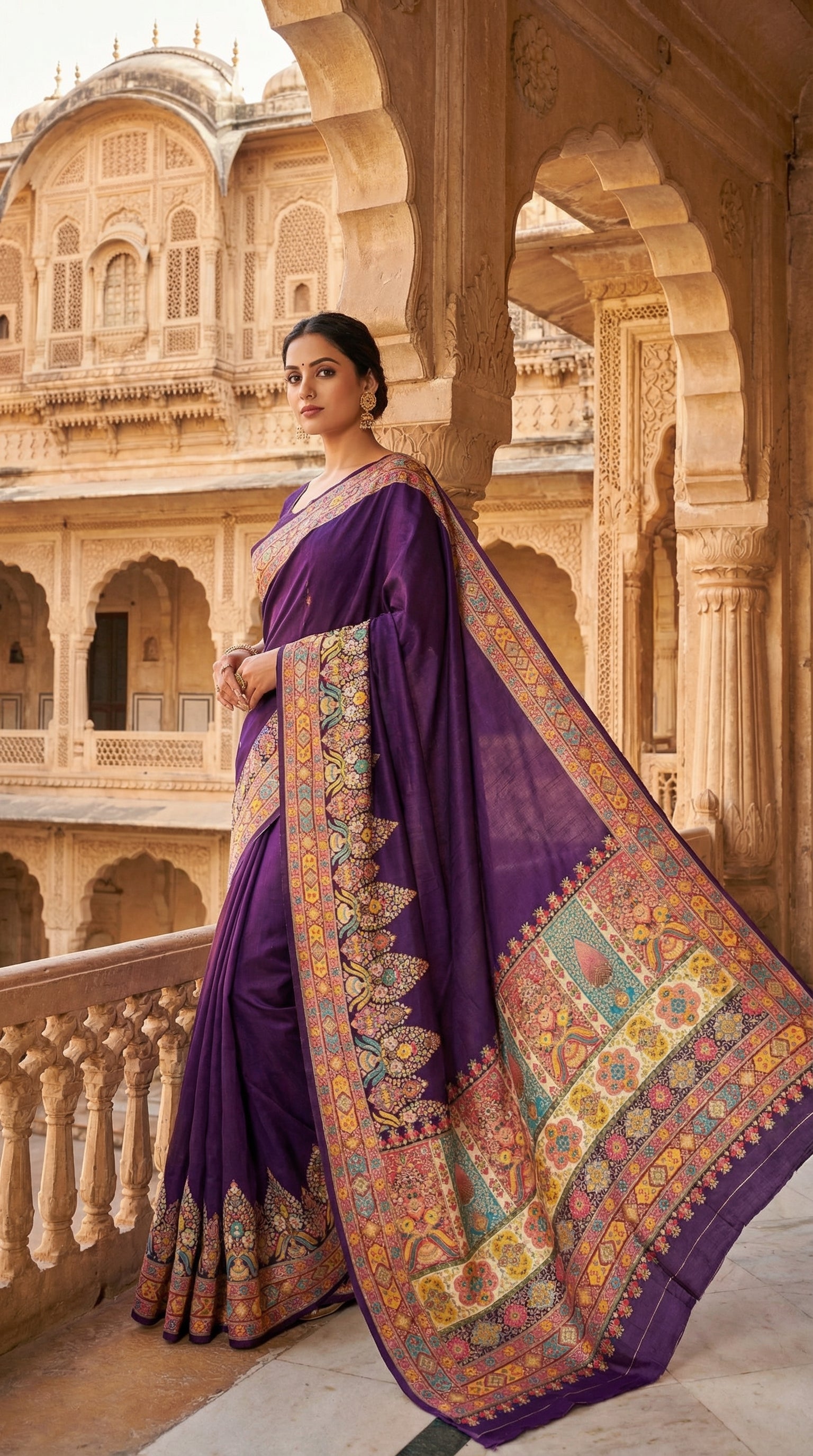 Ivory Purple Dola Silk jacquard viscose Position Saree