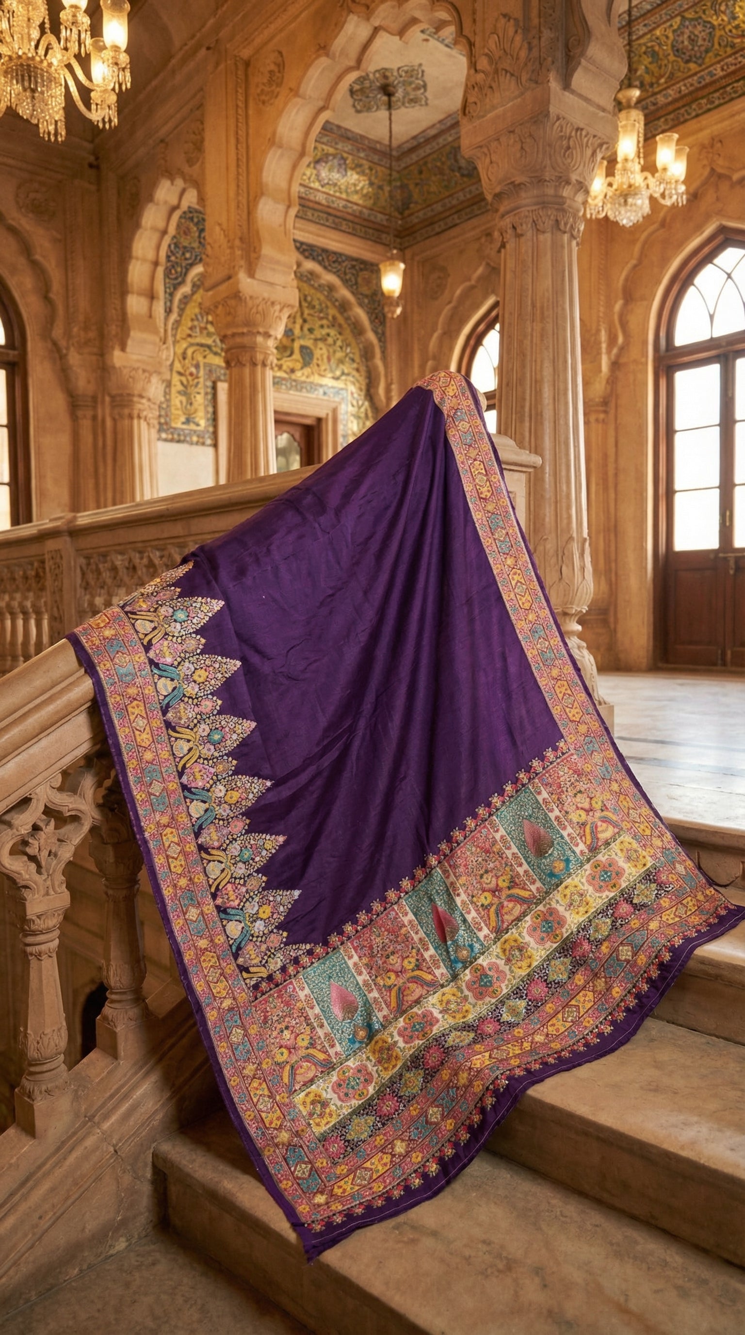 Ivory Purple Dola Silk jacquard viscose Position Saree