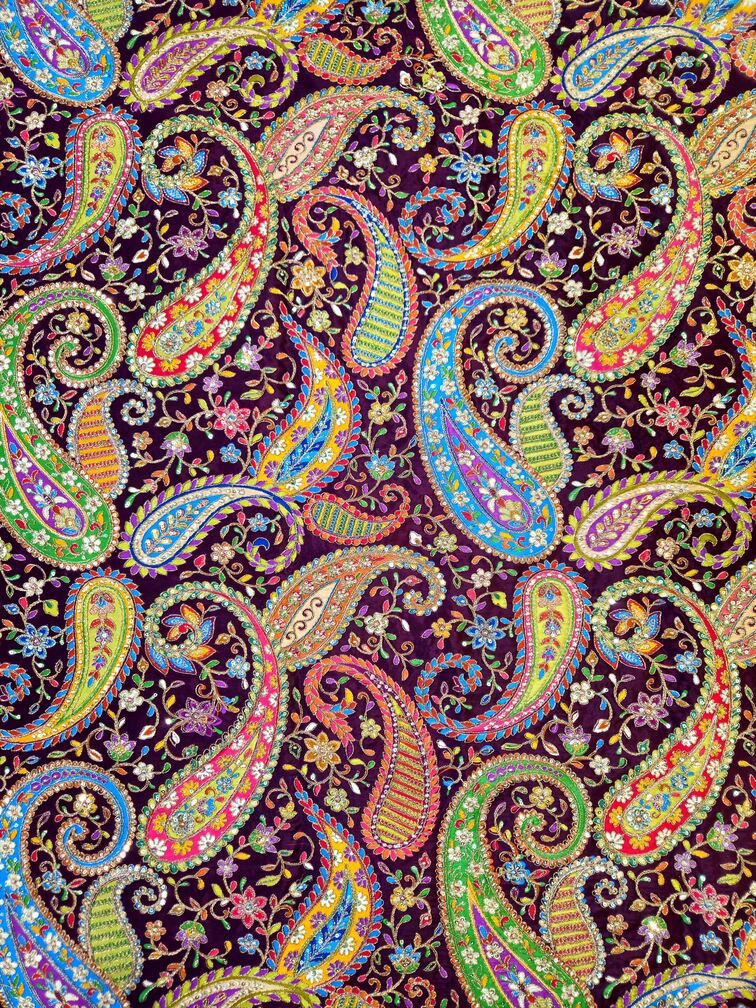 Purple Colour Position Print embroidery Crepe Kurta only Fabric