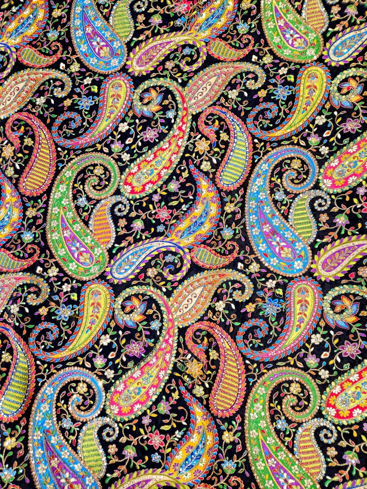 Black Position Print embroidery Crepe Kurta only Fabric