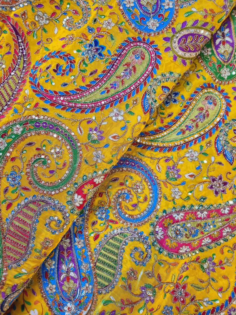 Mustad Colour Position Print embroidery Crepe Kurta only Fabric
