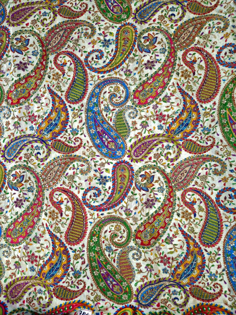 Cream Colour Position Print embroidery Crepe Kurta only Fabric