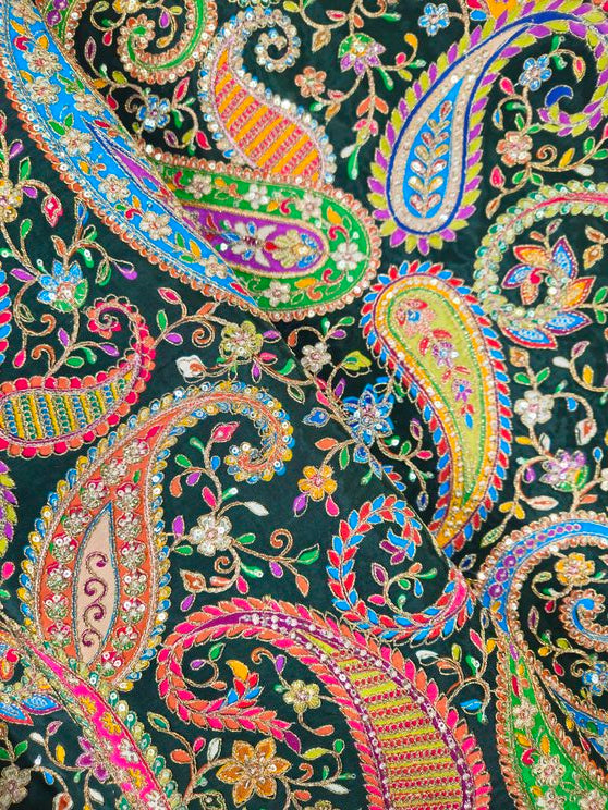 Green Position Print embroidery Crepe Kurta only Fabric