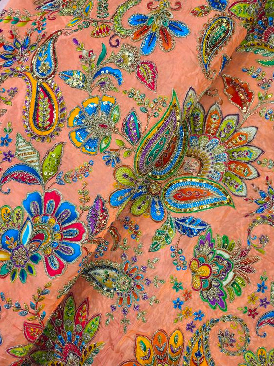 Position Print Floral Crepe Lehenga Set Only Fabric