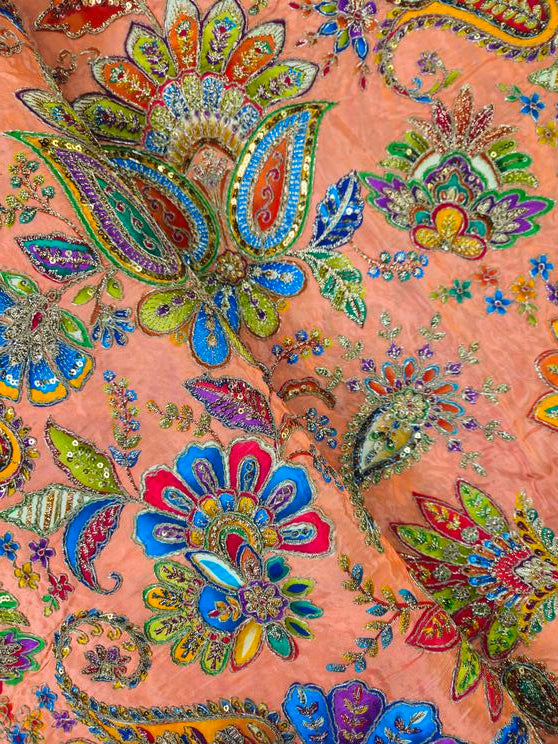 Men's Multicolor Crepe Position Print embroidery Kurta Only Fabric