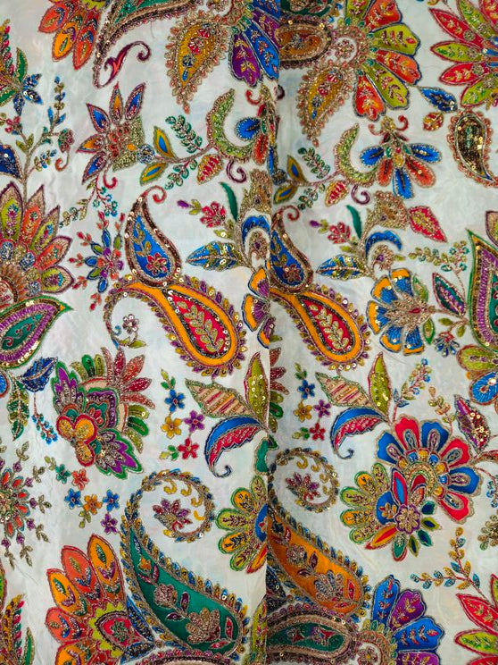 Men's Multicolor Crepe Position Print embroidery Kurta Only Fabric