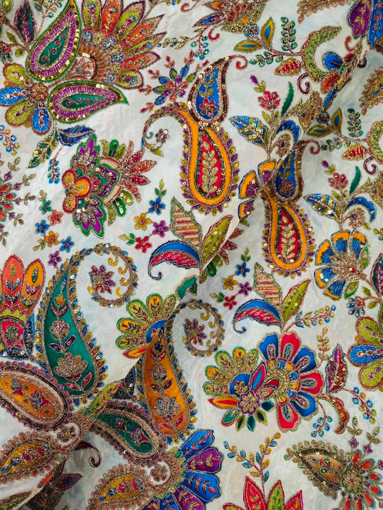 Men's Multicolor Crepe Position Print embroidery Kurta Only Fabric