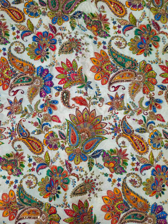 Men's Multicolor Crepe Position Print embroidery Kurta Only Fabric