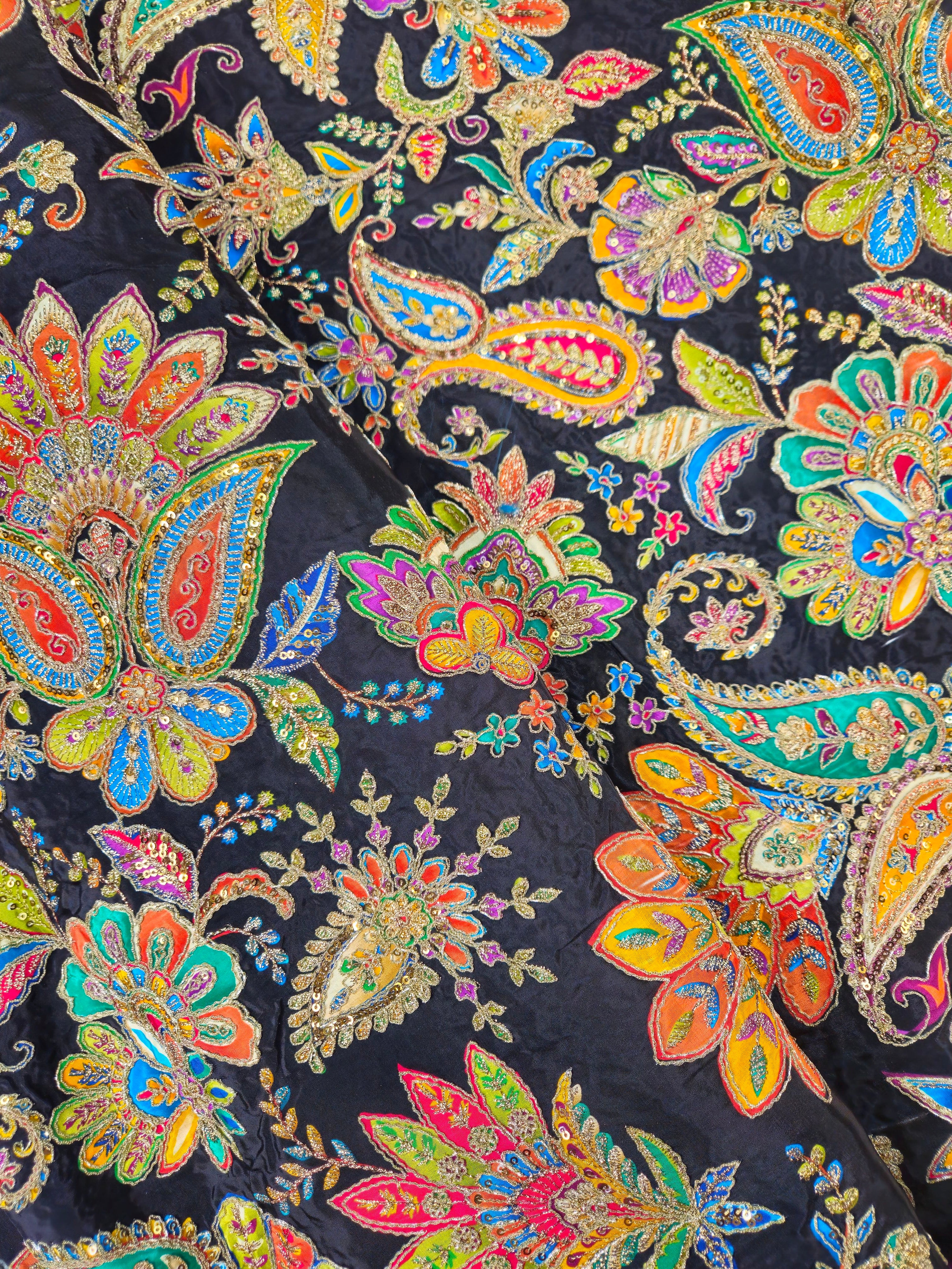 Men's Multicolor Crepe Position Print embroidery Kurta Only Fabric