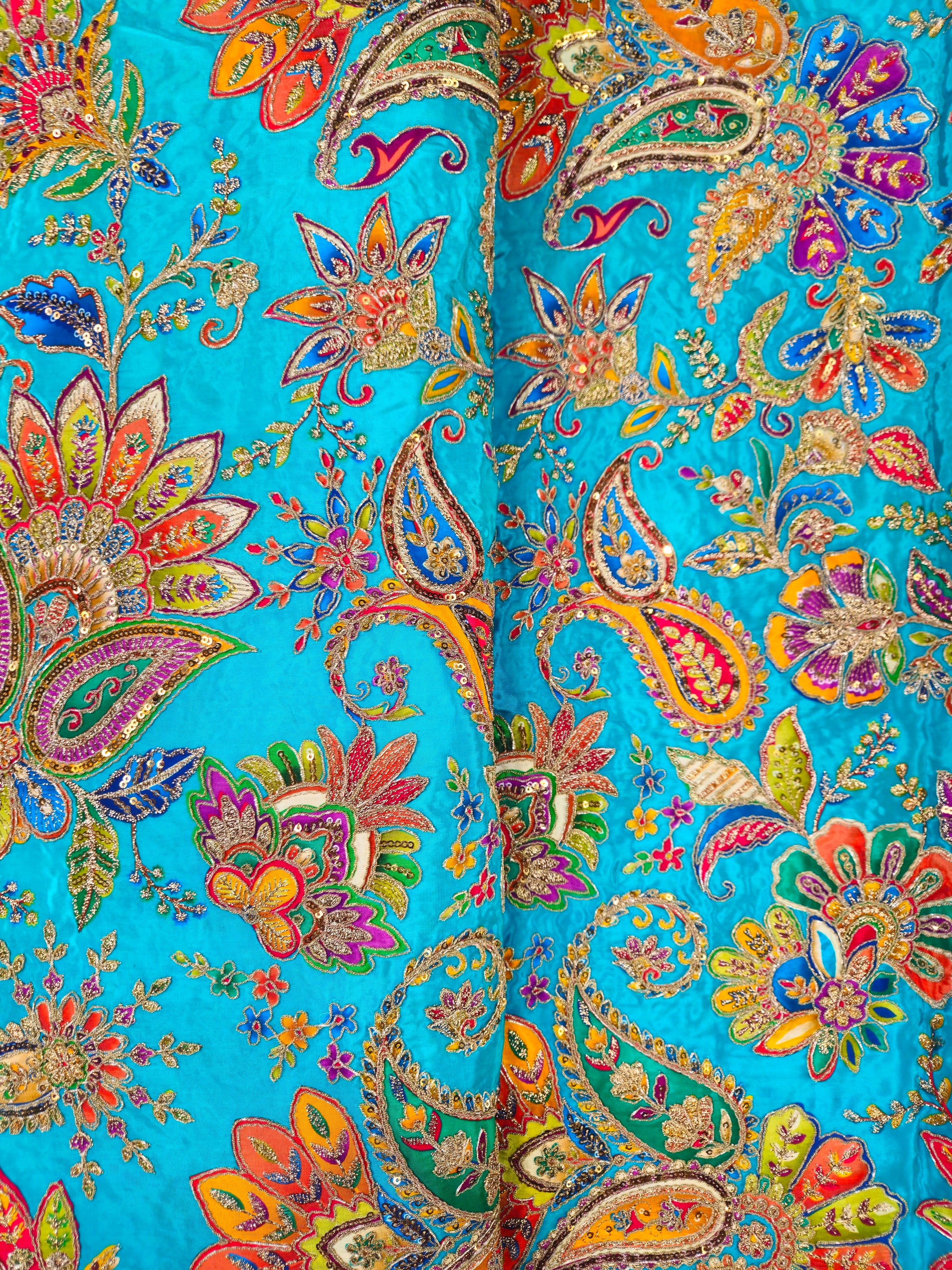 Men's Multicolor Crepe Position Print embroidery Kurta Only Fabric