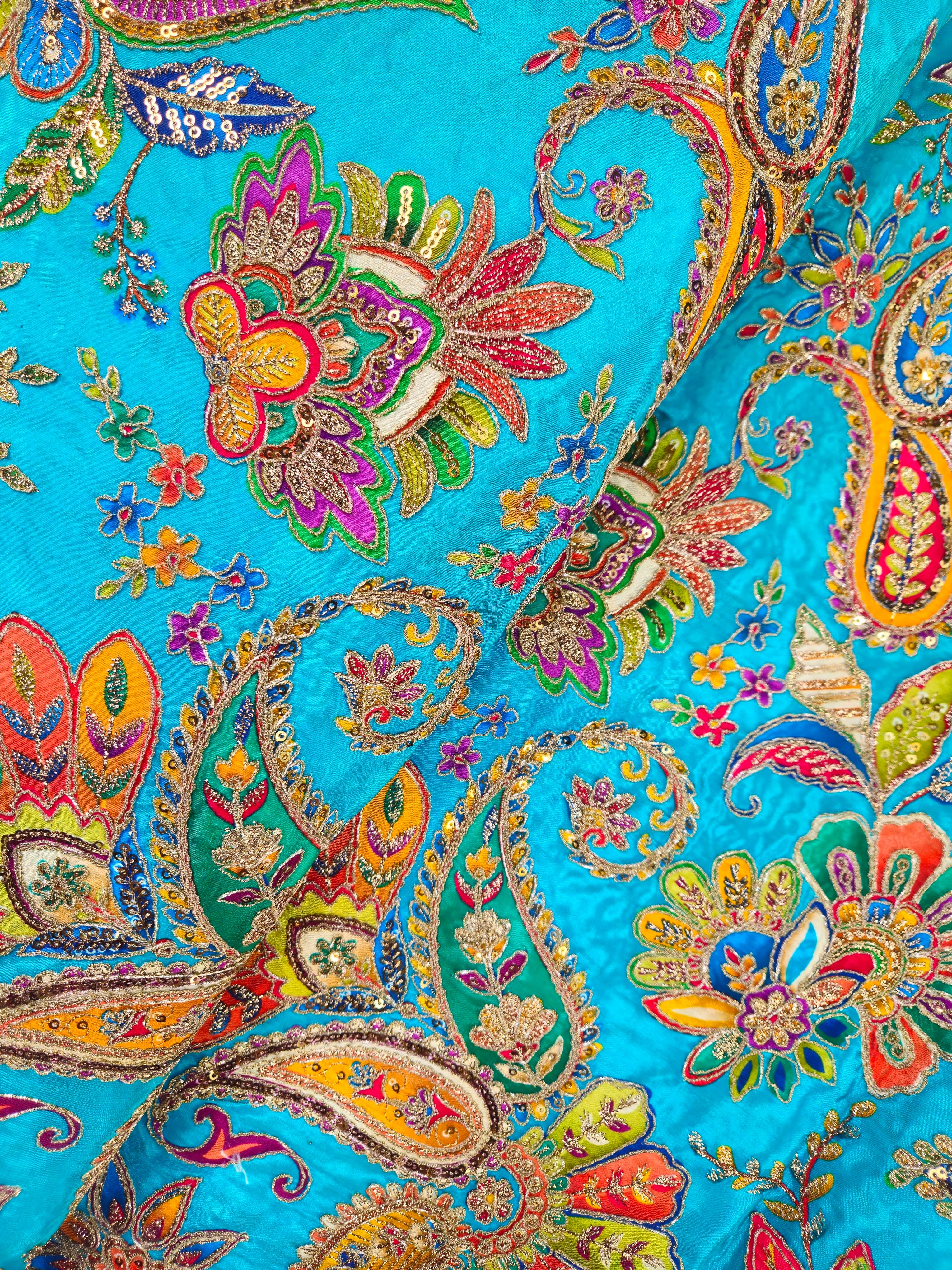 Position Print With Traditional Embroidery On Rama Crepe Fabric