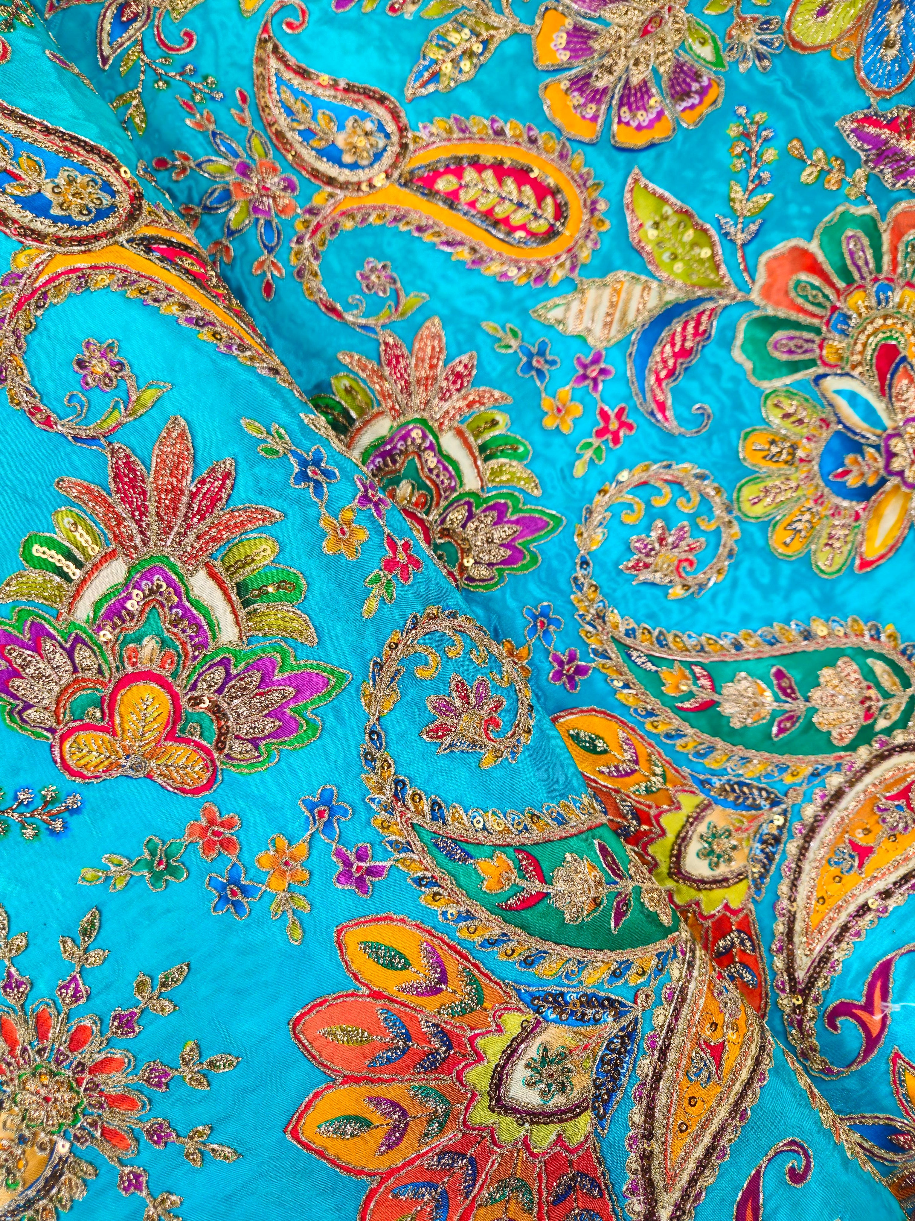 Men's Multicolor Crepe Position Print embroidery Kurta Only Fabric