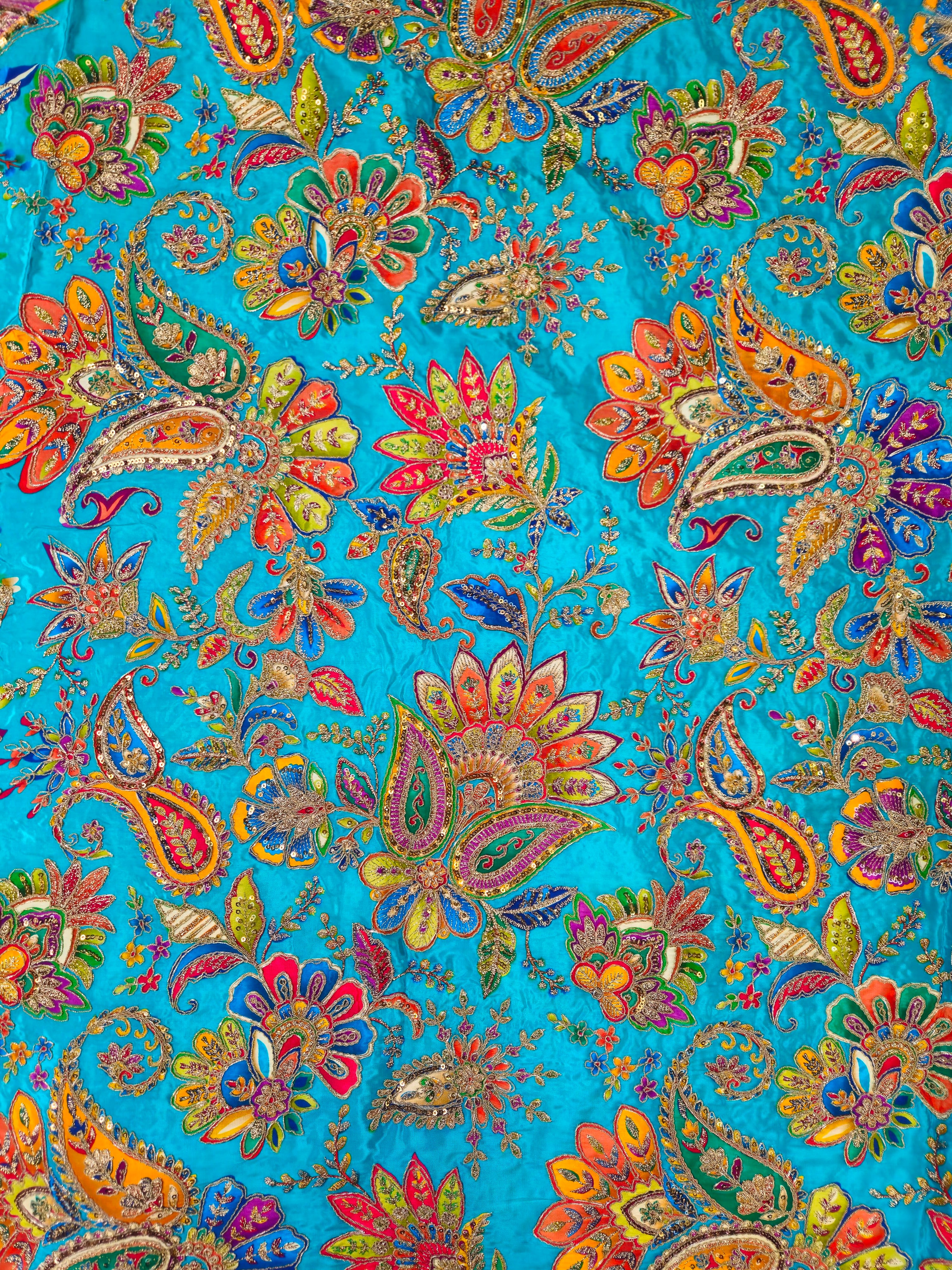 Position Print With Traditional Embroidery On Rama Crepe Fabric