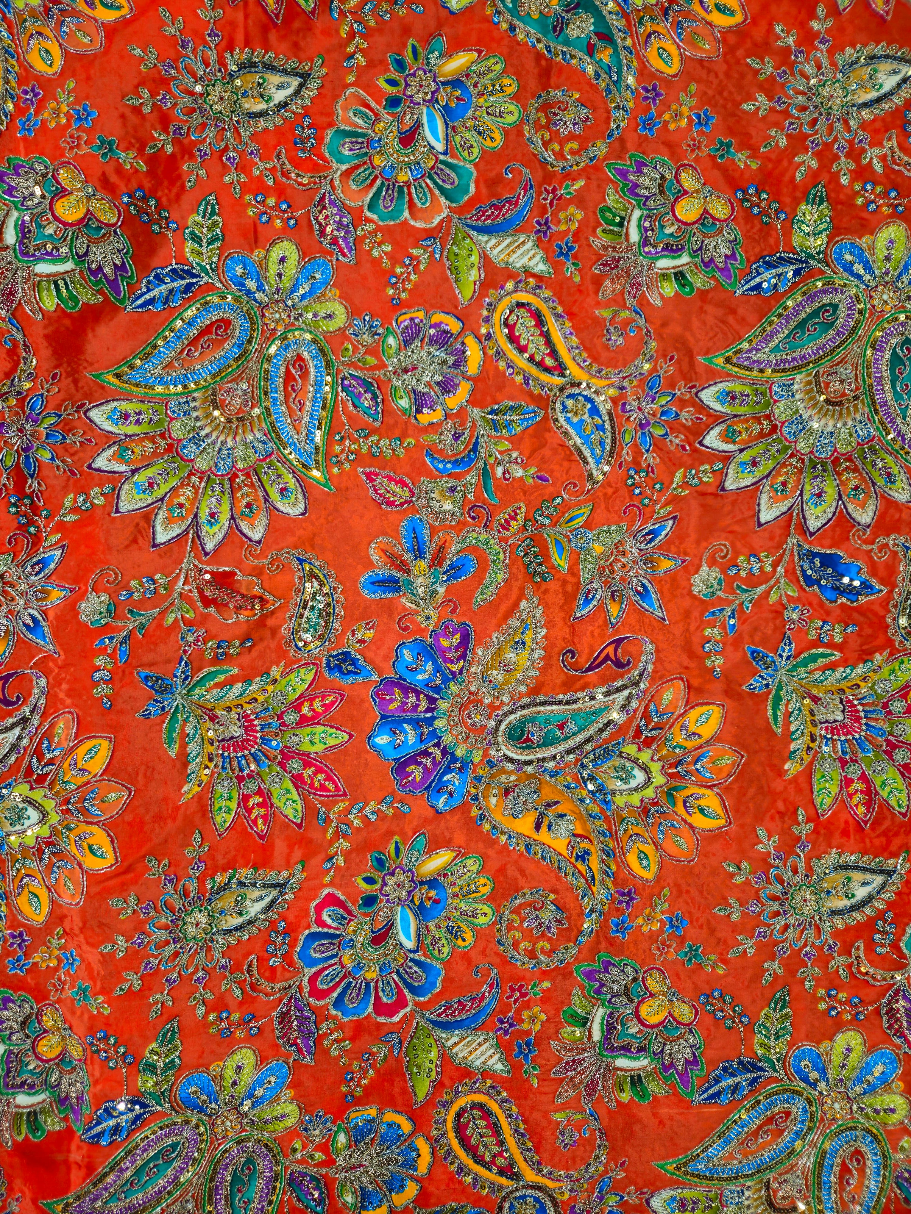 Men's Multicolor Crepe Position Print embroidery Kurta Only Fabric