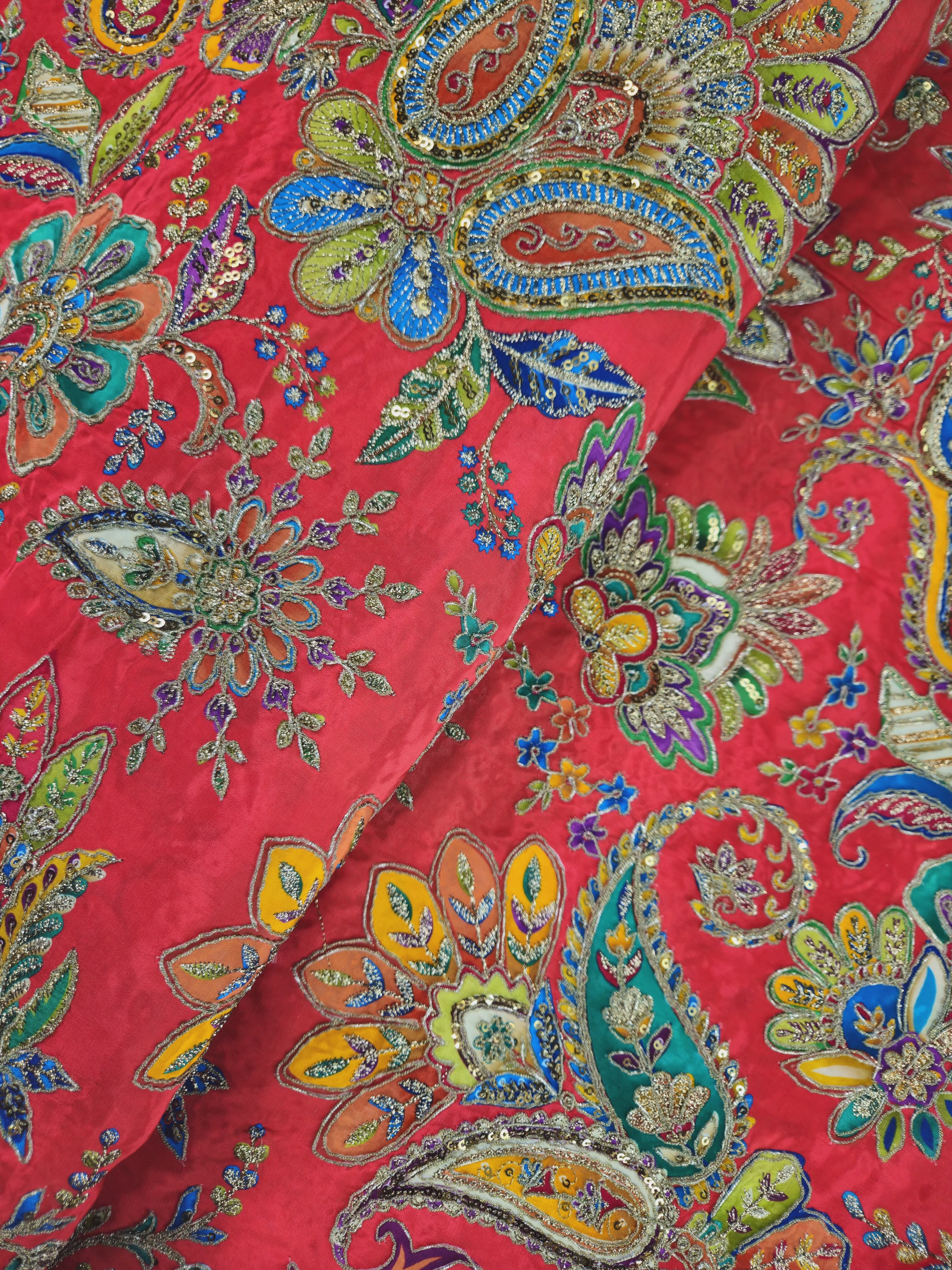 Position Print Floral Crepe Lehenga Set Only Fabric