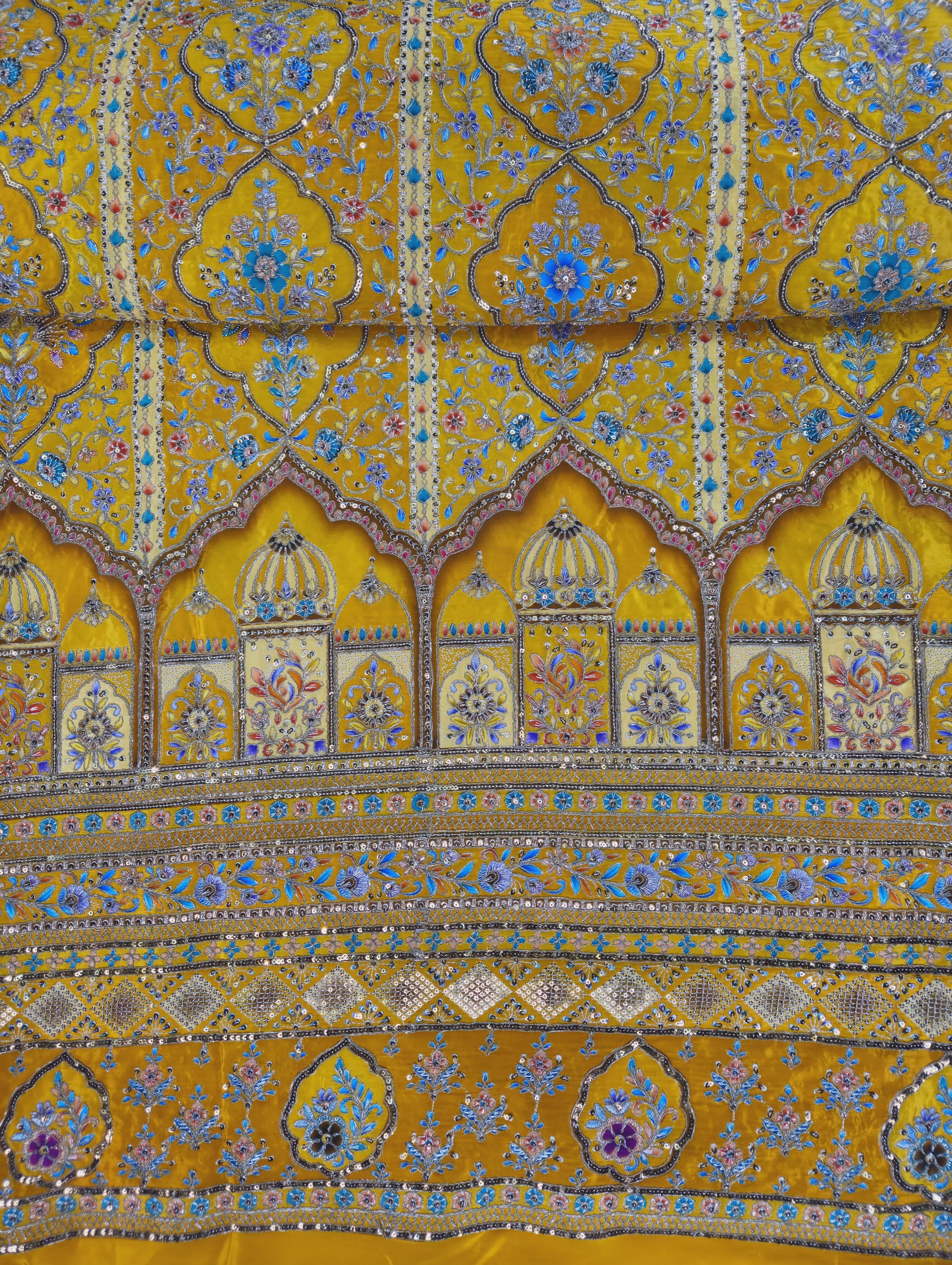 Royal Yellow Position Print Crepe Kurta Fabric Only