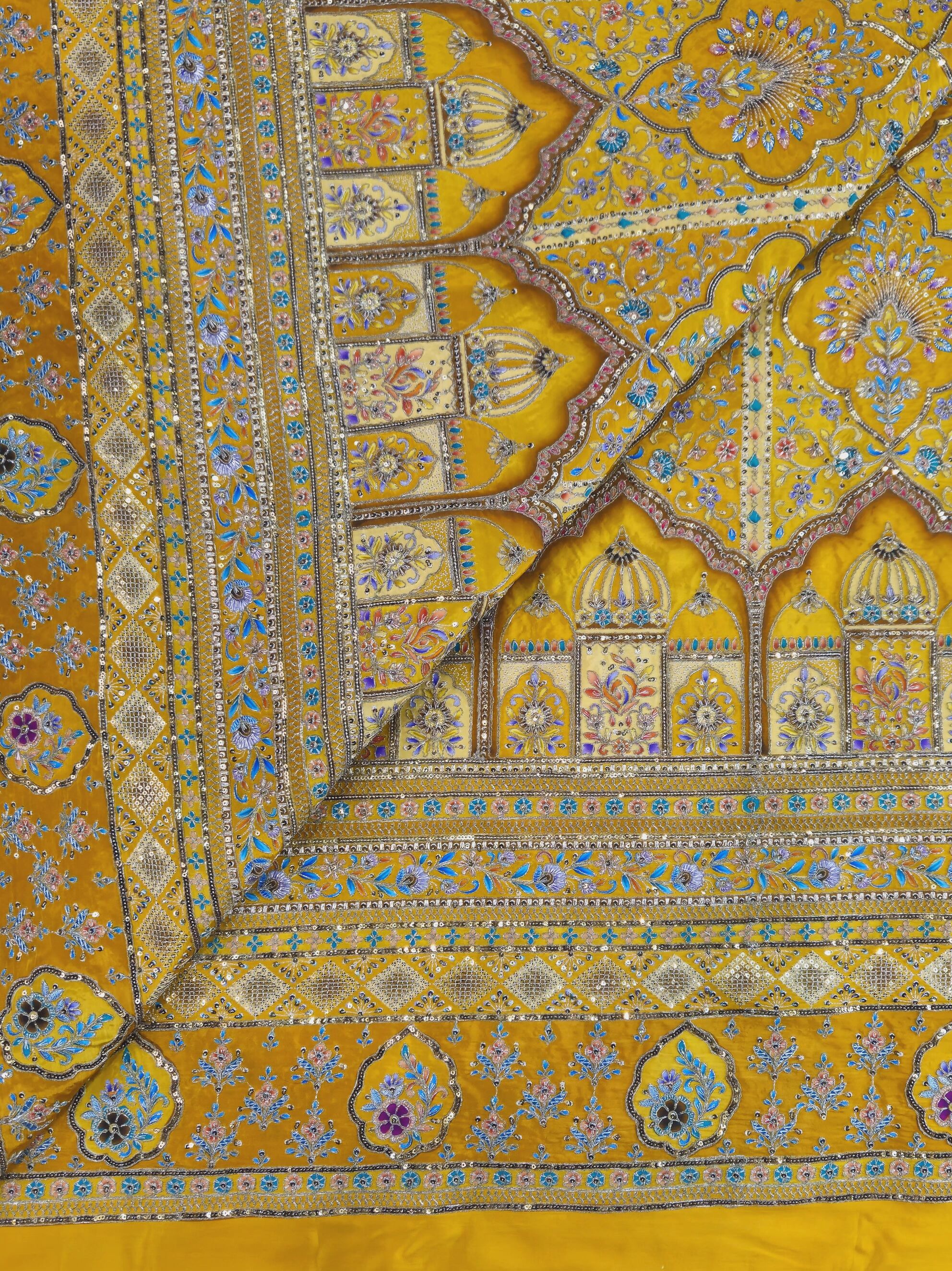 Royal Yellow Colour Position Print Koti Men Nehru Jacket Only Fabric