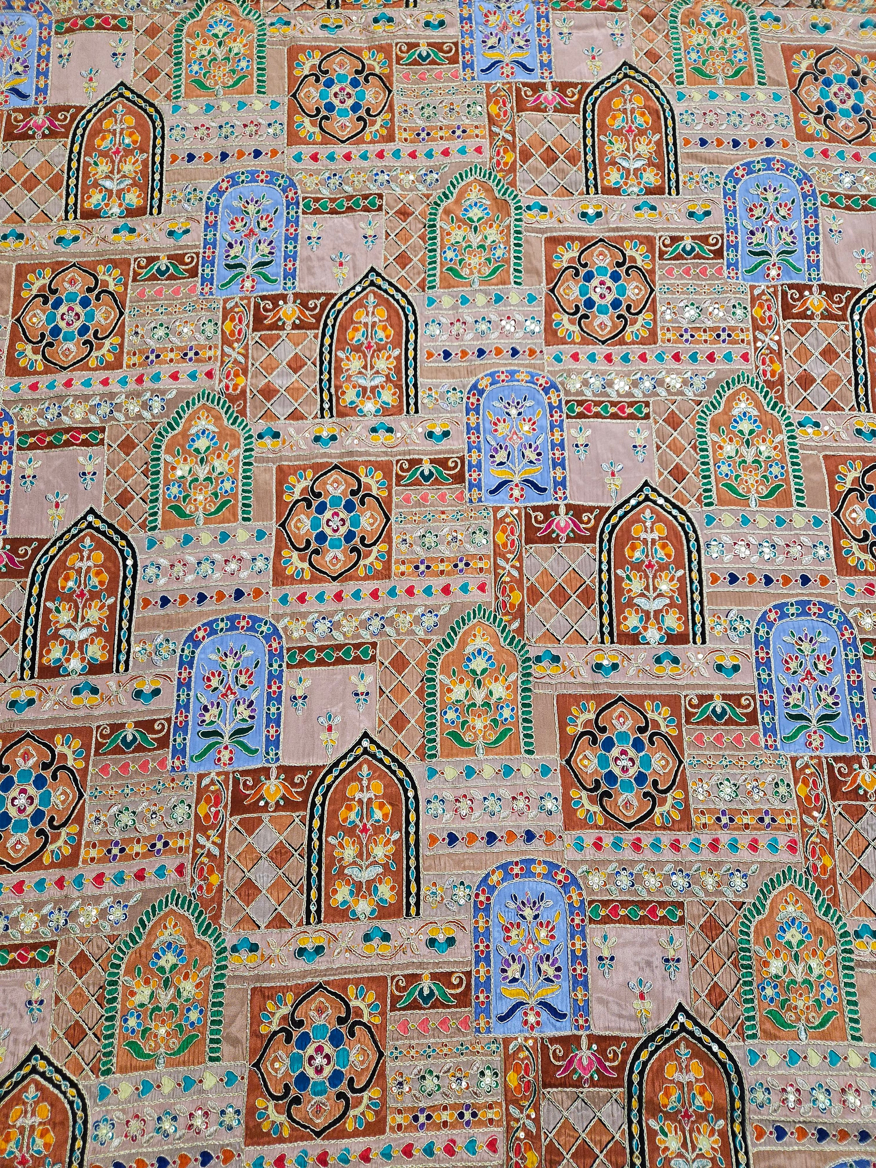 Peach Embroidery Crepe Fabric