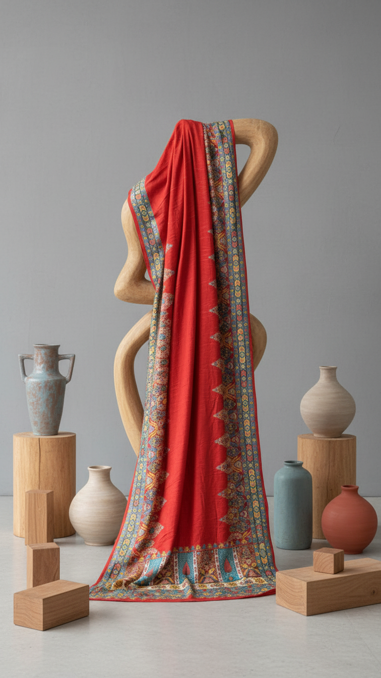 Ivory red Dola Silk jacquard viscose Position Saree