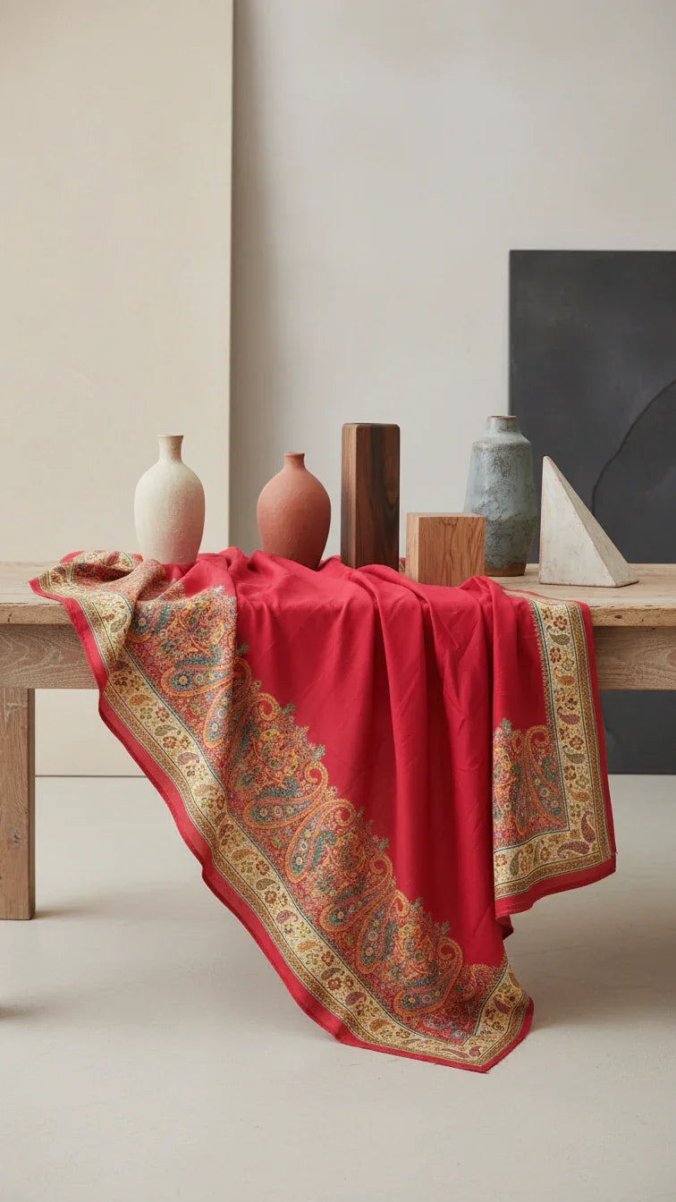 Red Jacquard Viscose Saree With Position print