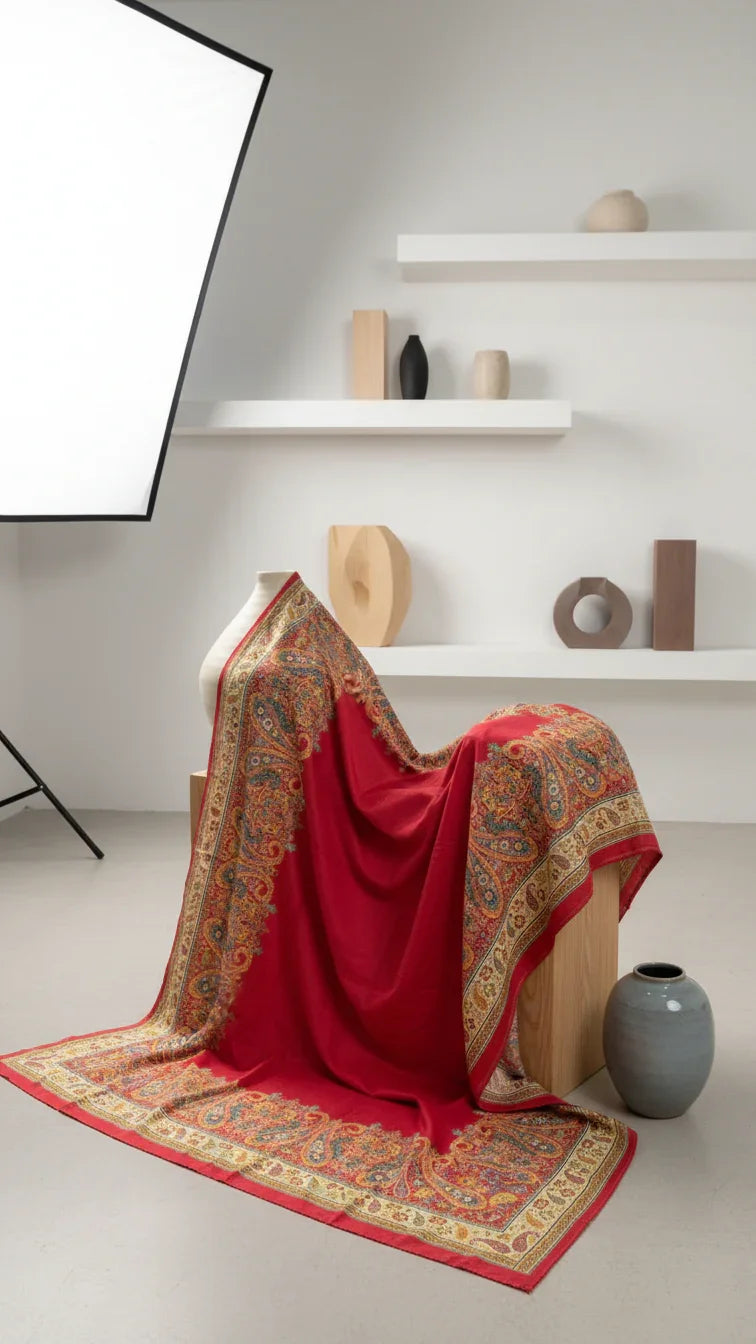 Red Jacquard Viscose Saree With Position print