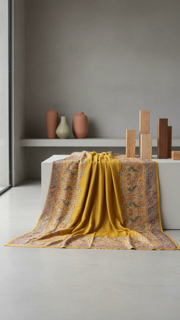 Mustard Jacquard Viscose Saree With Position print