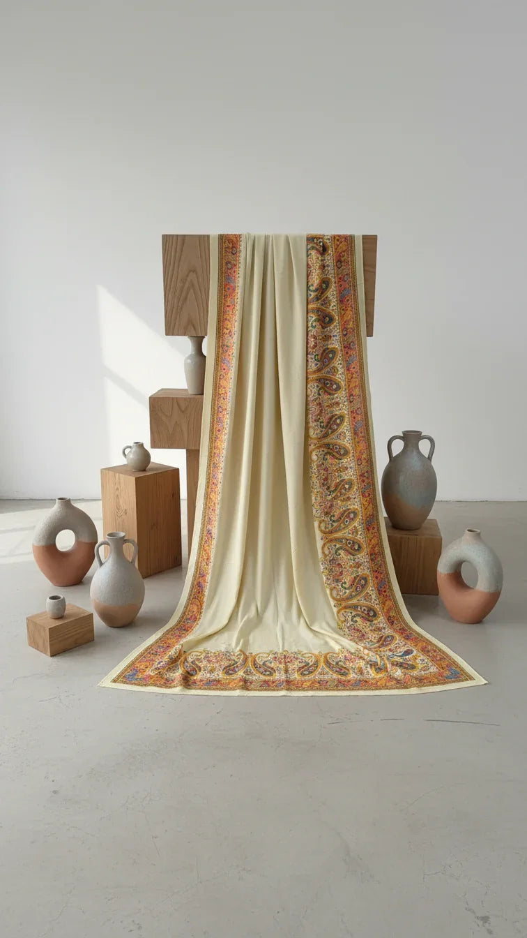 Cream Jacquard Viscose Saree With Position print