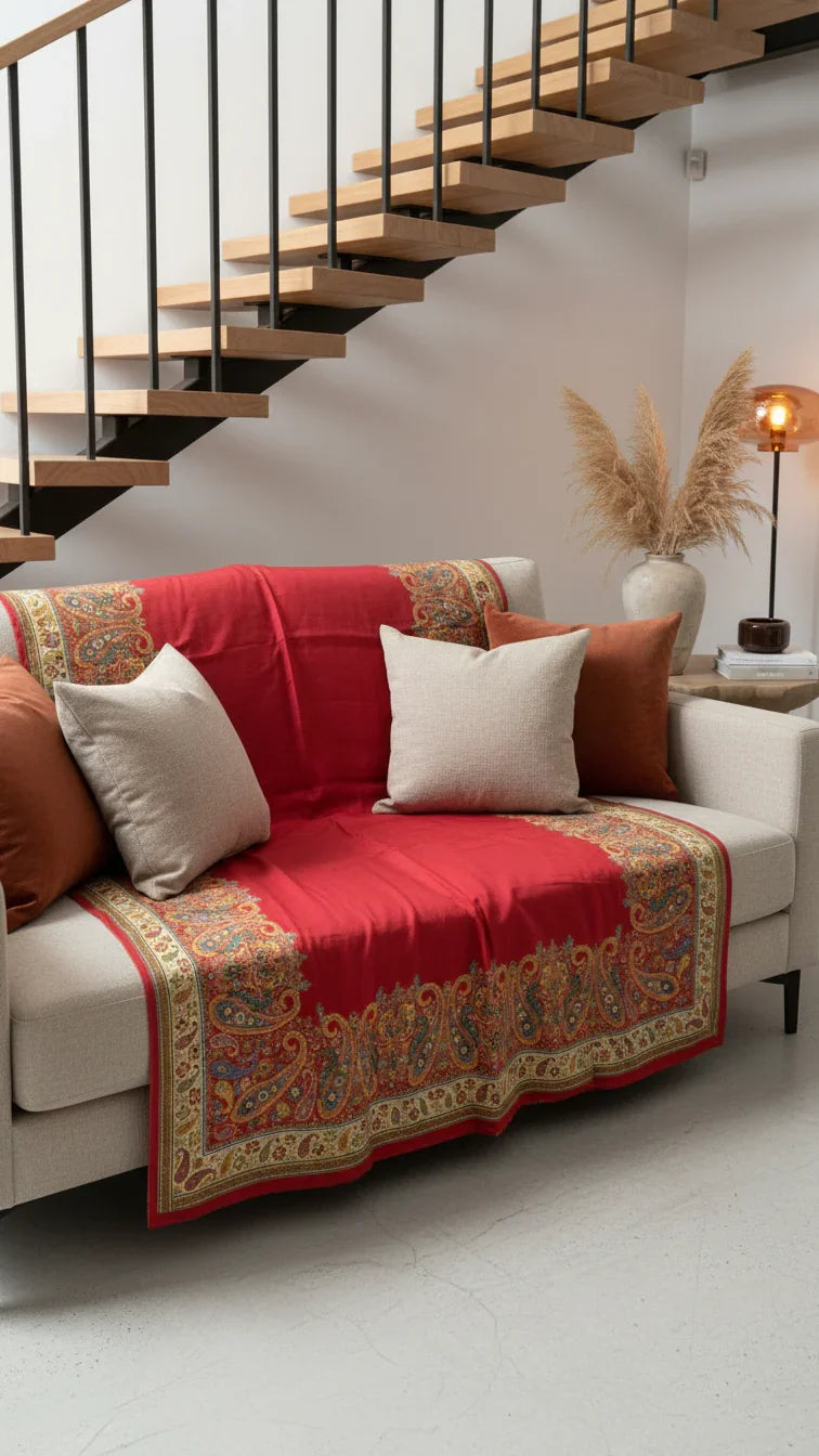 Red Jacquard Viscose Saree With Position print