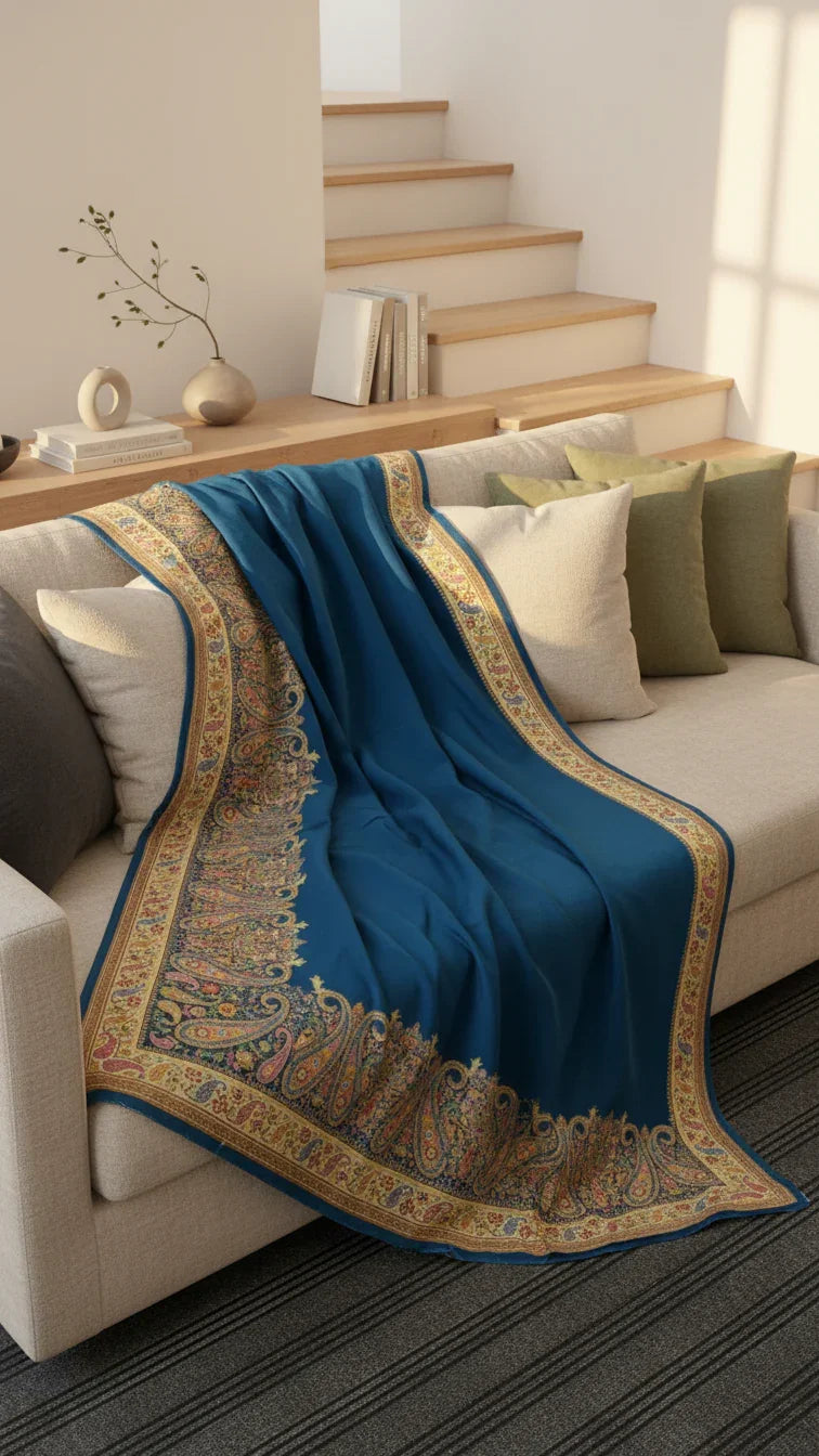 Royal Blue Jacquard Viscose Saree With Position print