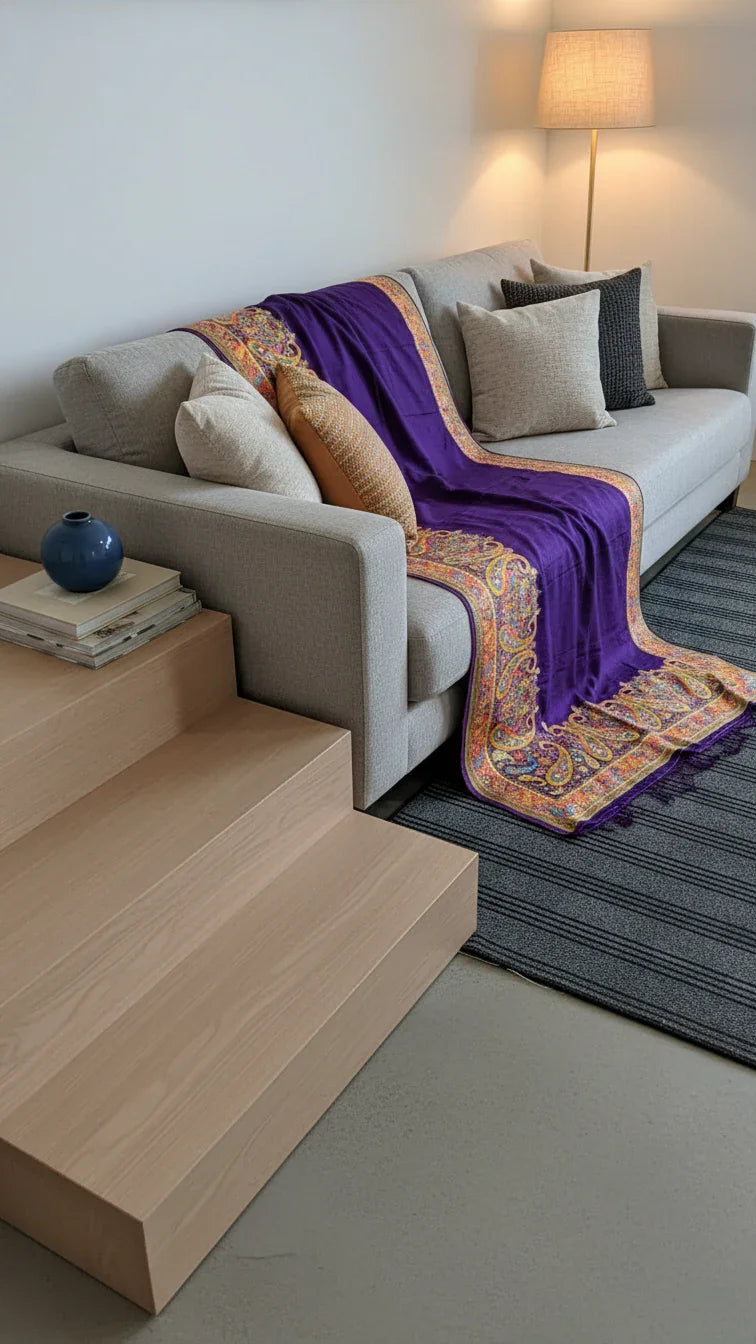 Purple Jacquard Viscose Saree With Position print