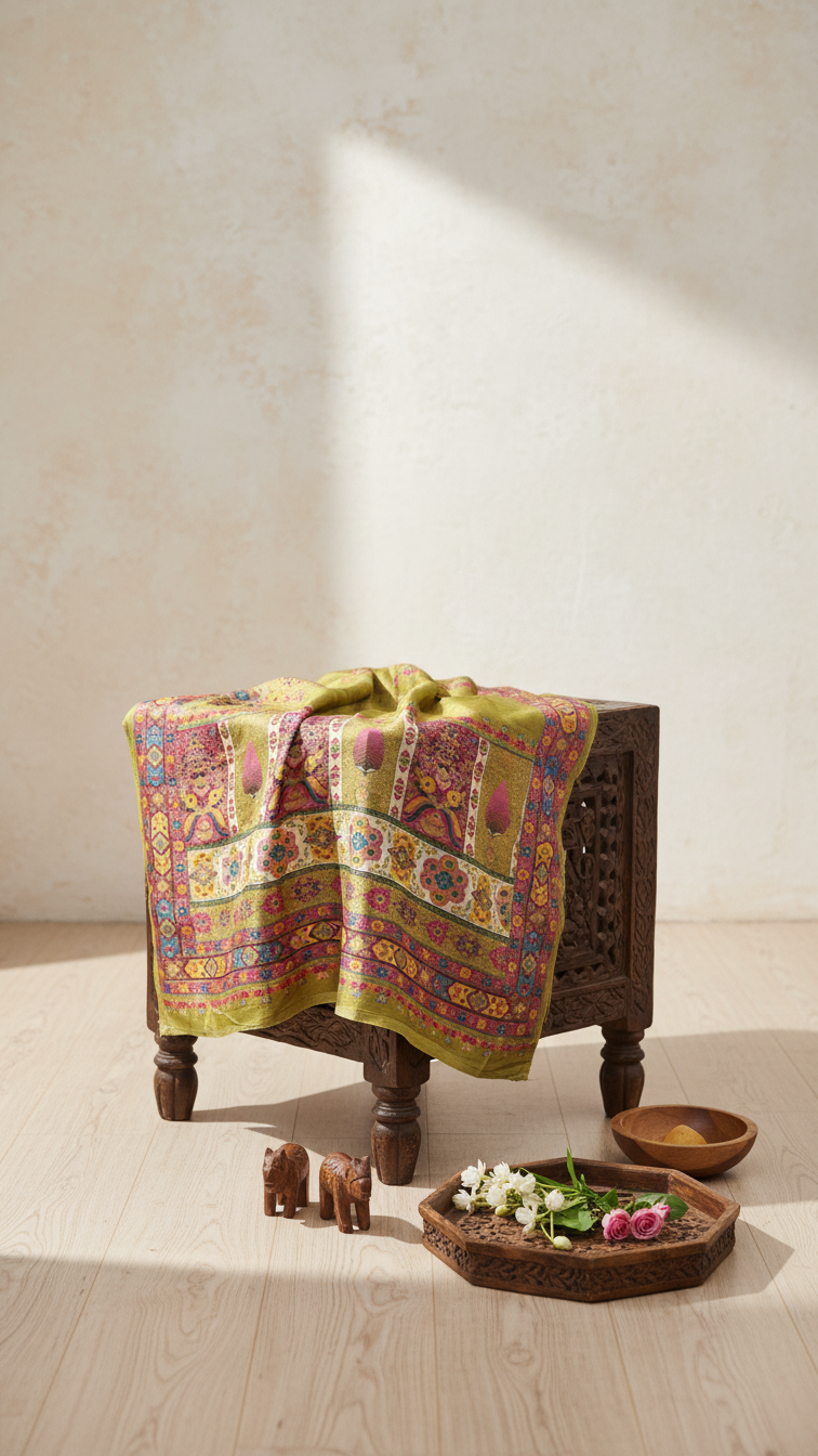 Ivory Olive Green Dola Silk jacquard viscose Position Saree