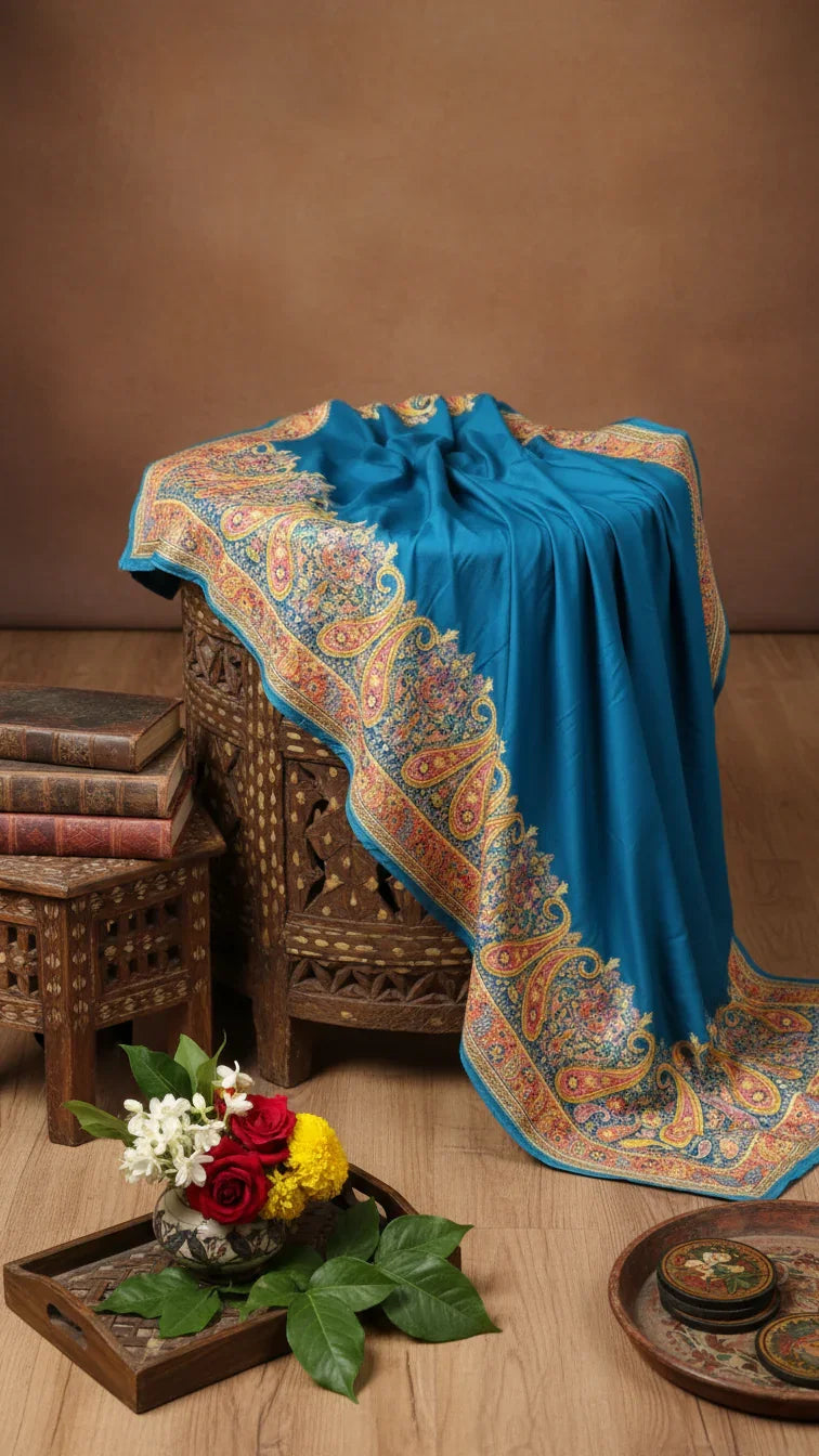 Rama Jacquard Viscose Saree With Position print