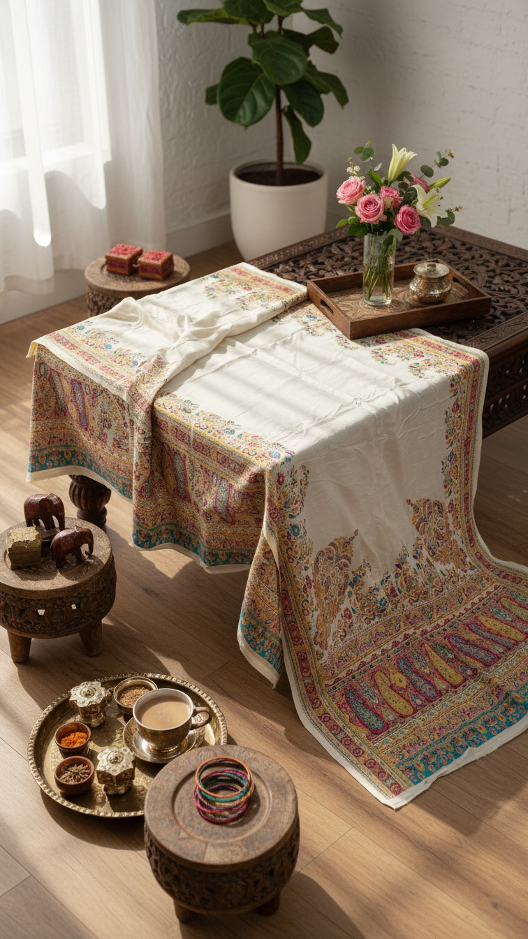 Cream Jacquard Viscose Saree With Position print