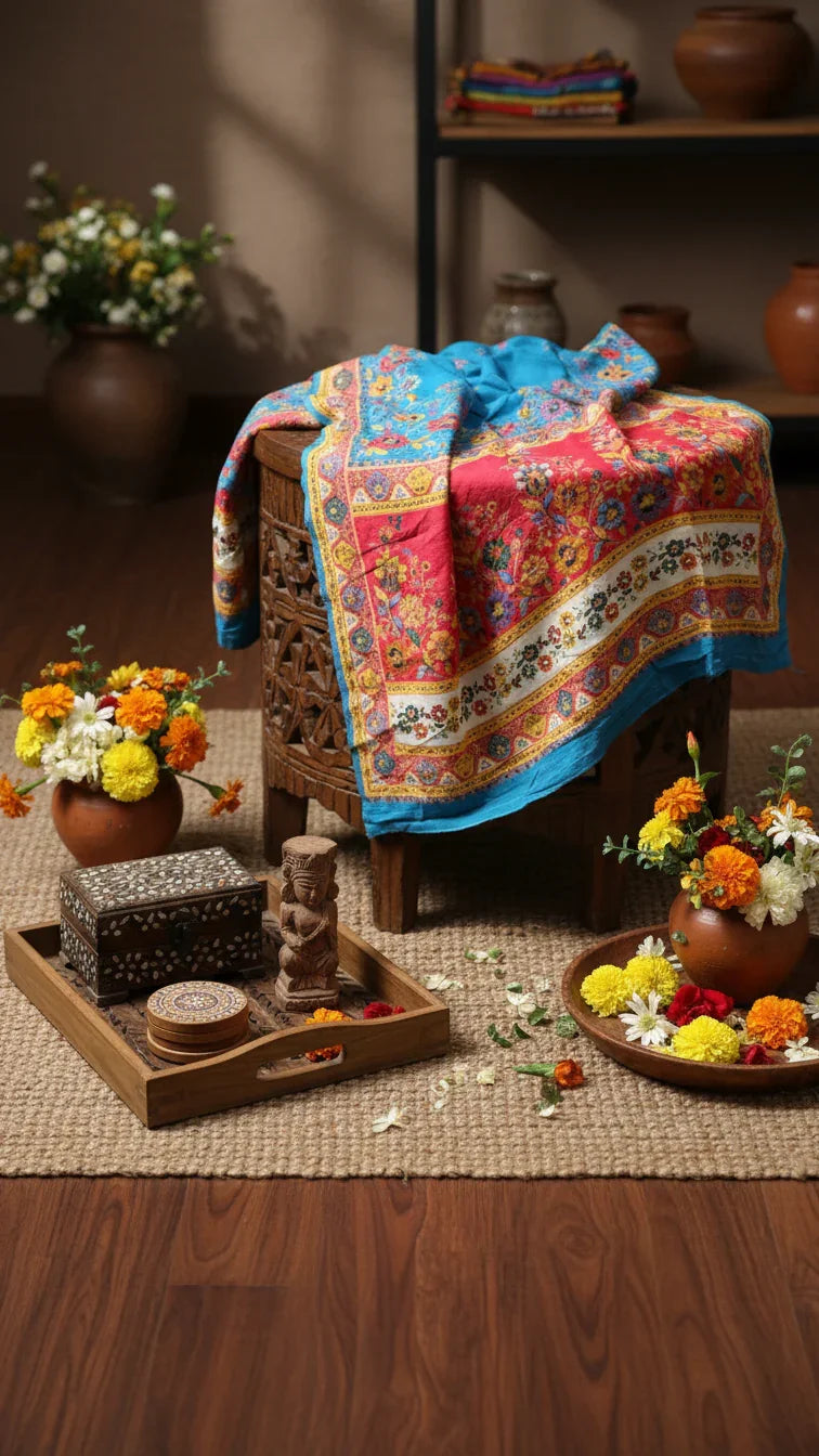Dola silk Rama jacquard viscose Saree with Multicolor Floral Border & Rich Magnet pallu