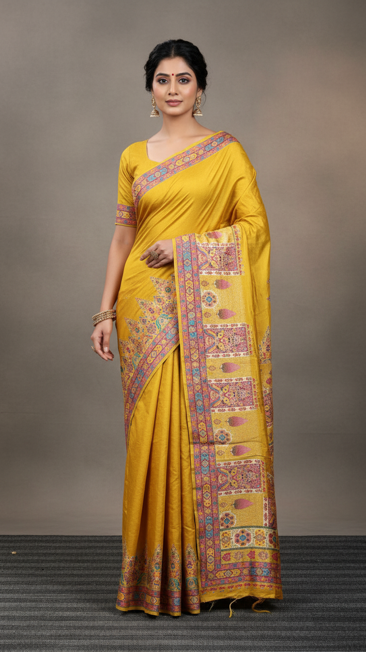 Ivory Yellow Dola Silk jacquard viscose Position Saree
