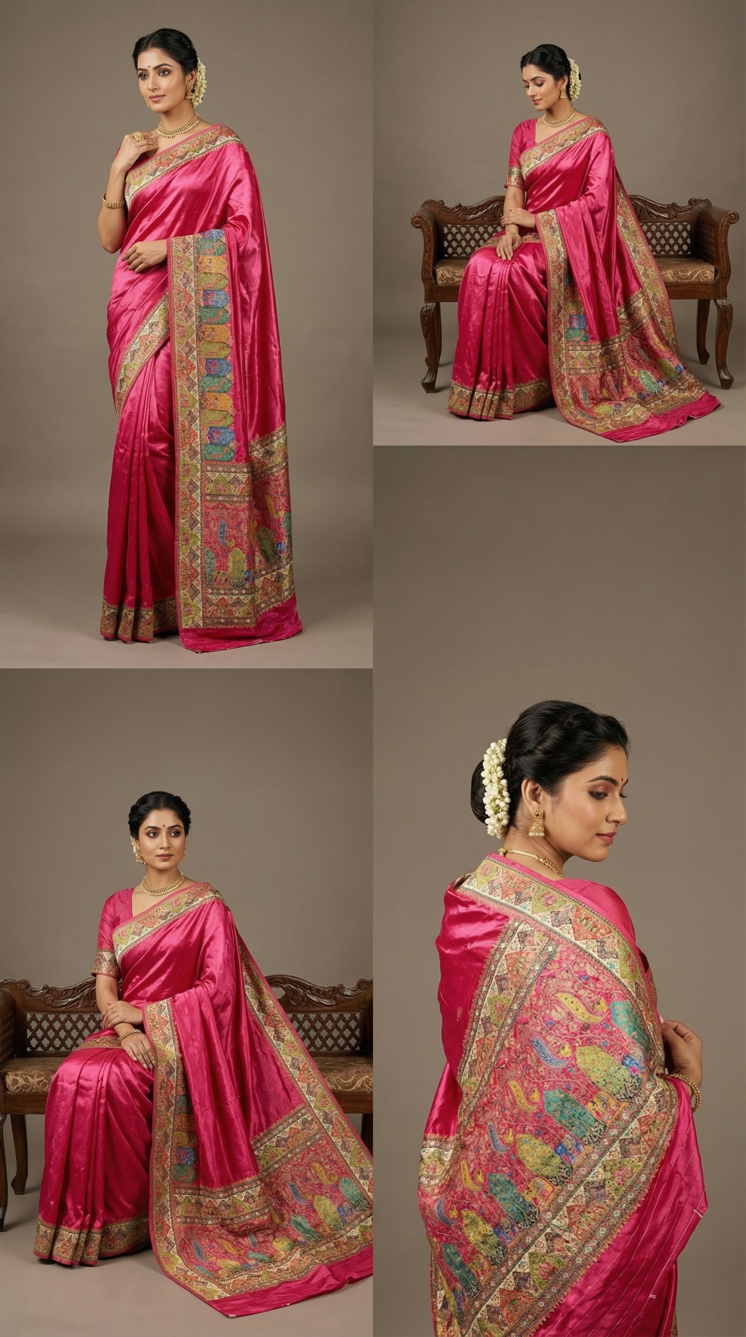 Rani Satin Saree with Multicolor Traditional Border with Position Print
