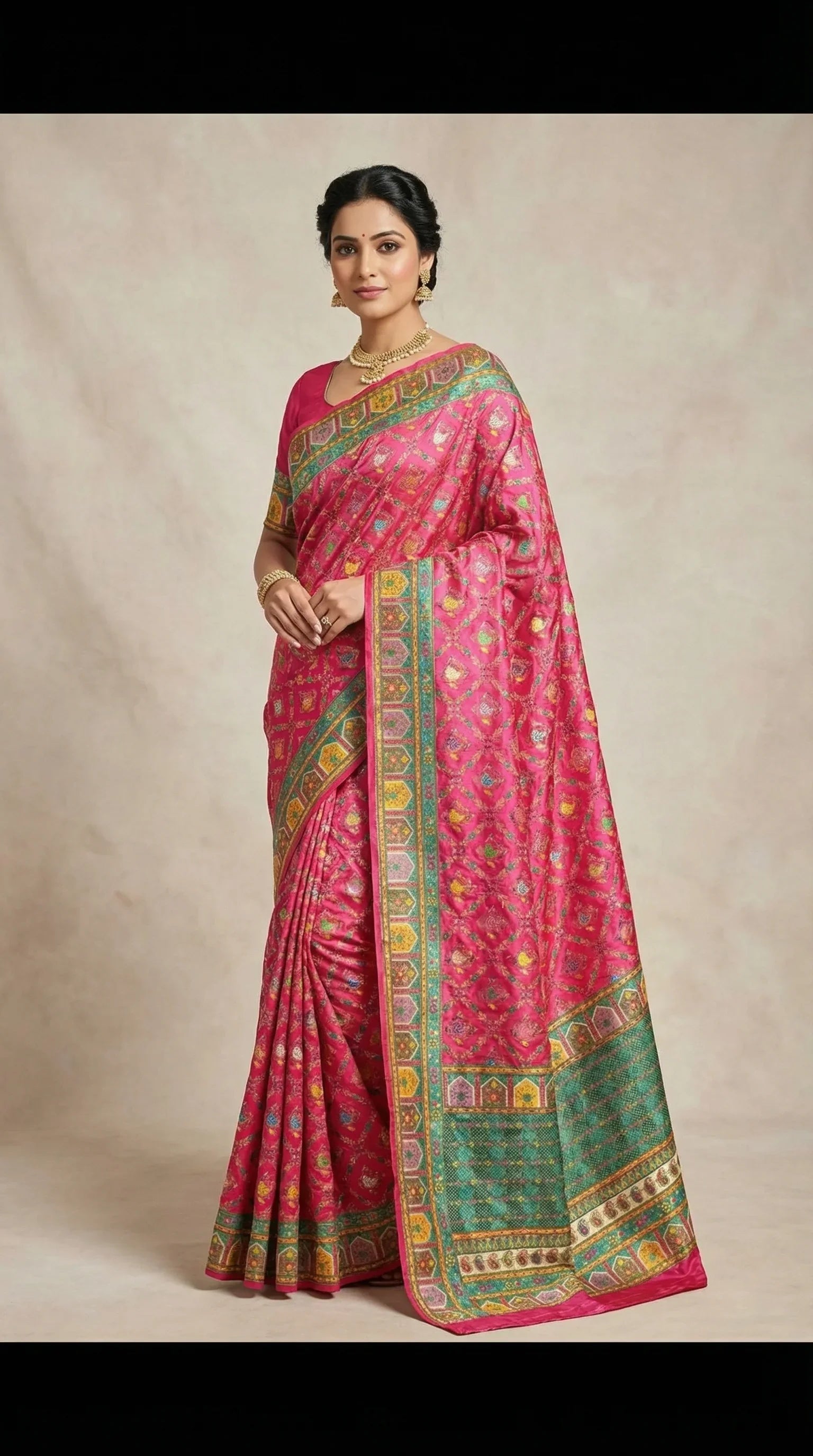Rani Fancy Satin Traditional saree with Position Print