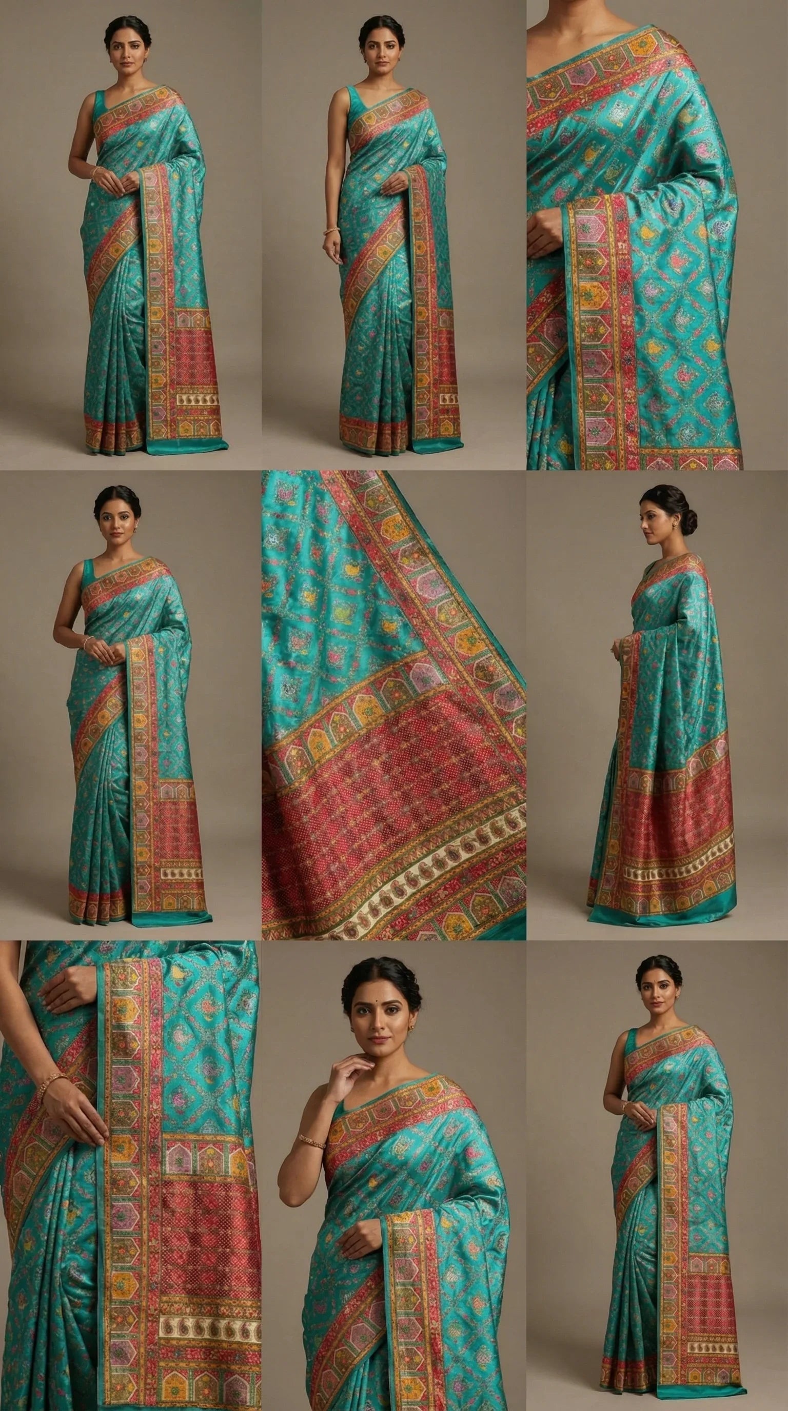 Rama Fancy Satin Traditional saree with Position Print