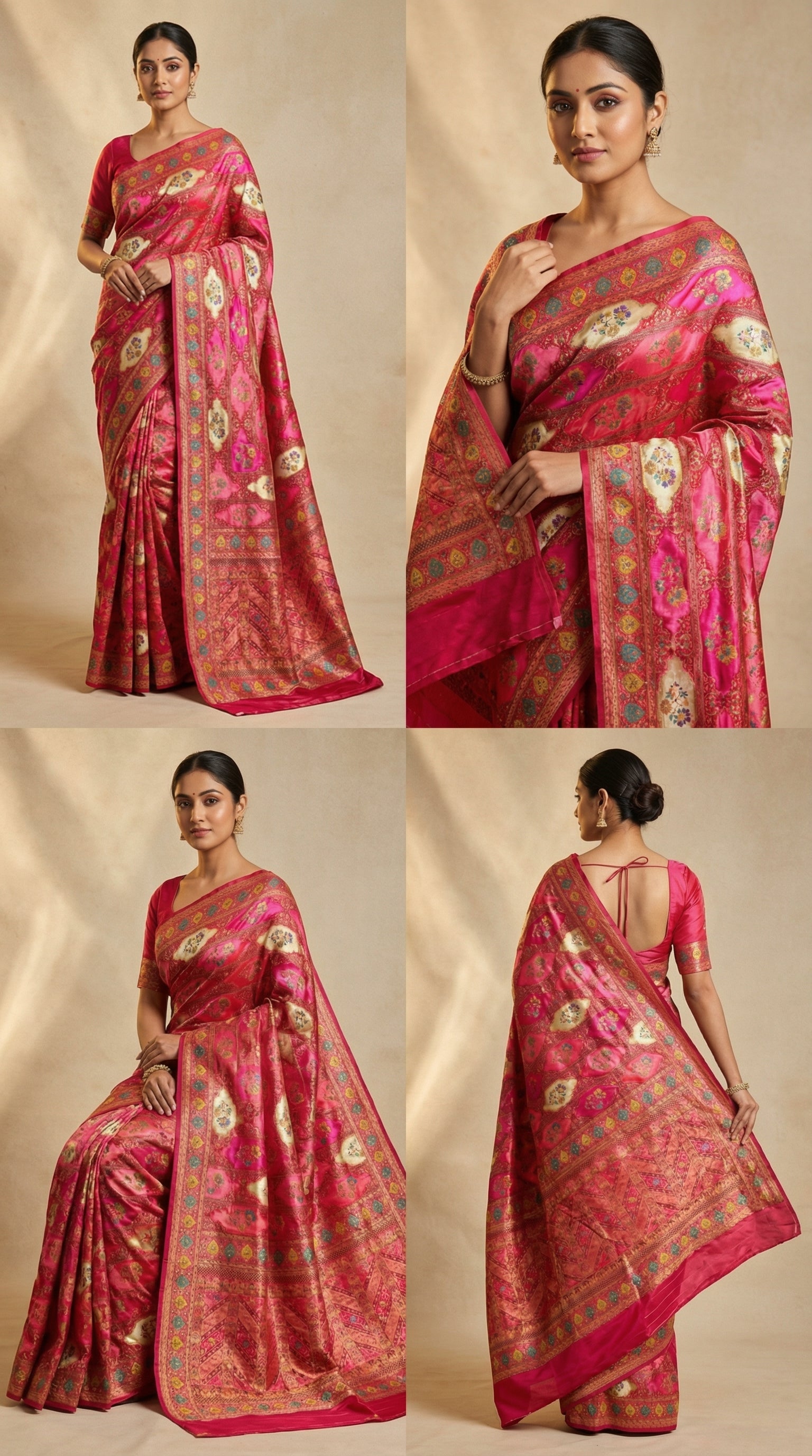 Multi Rani Satin Silk Saree with Position Print