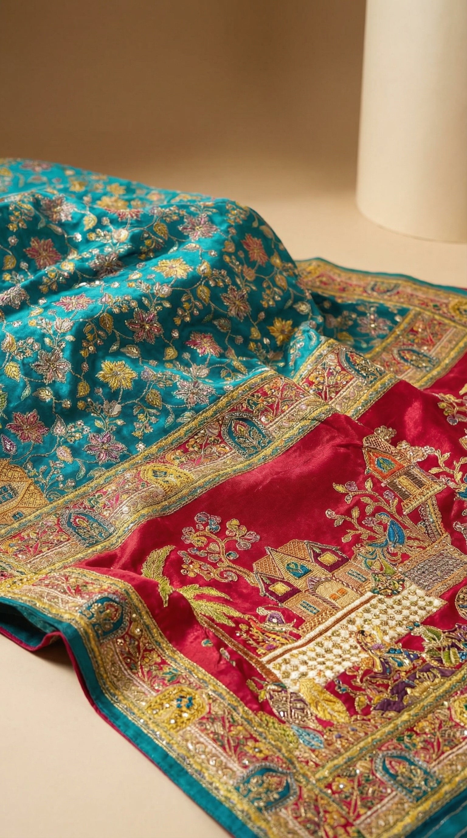 Dola silk Rama jacquard viscose Saree with Multicolor Floral Border